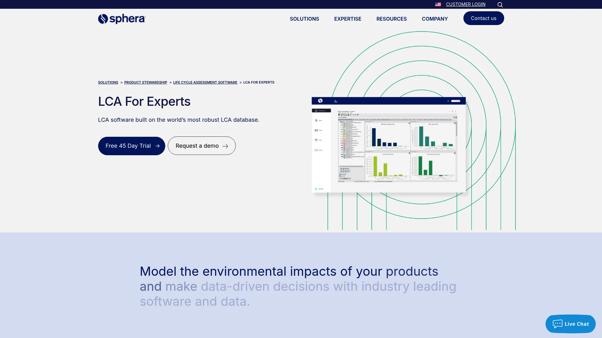 Sphera LCA for Experts lifecycle assessment software interface