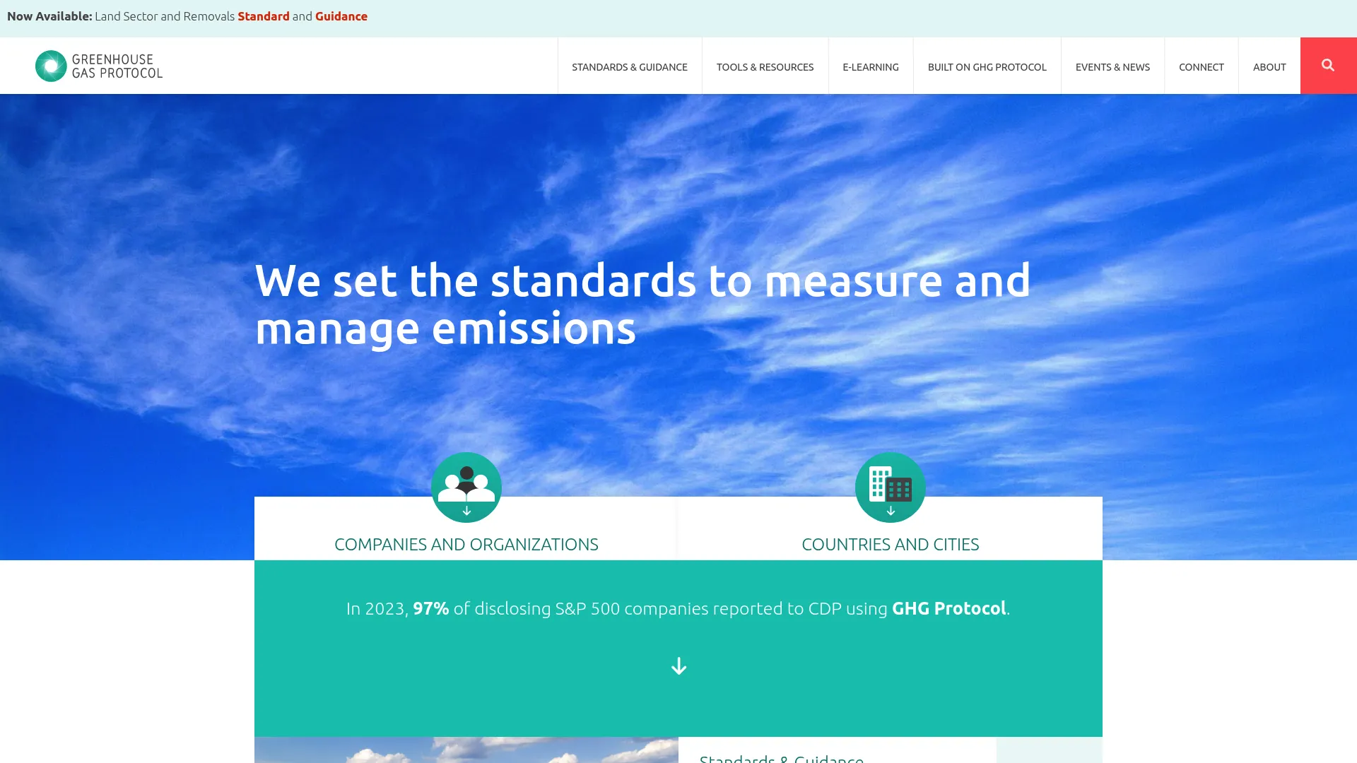 GHG Protocol website homepage showing greenhouse gas accounting standards