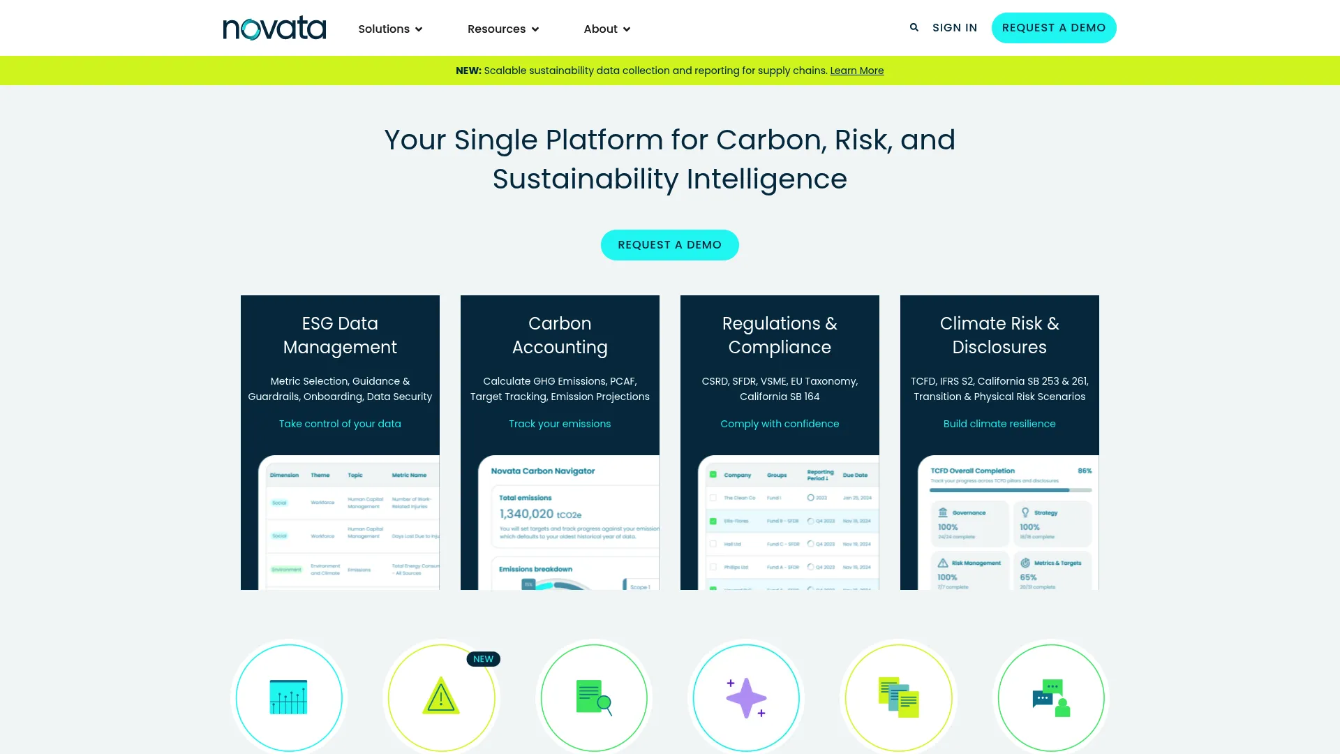 Novata private markets sustainability data platform homepage