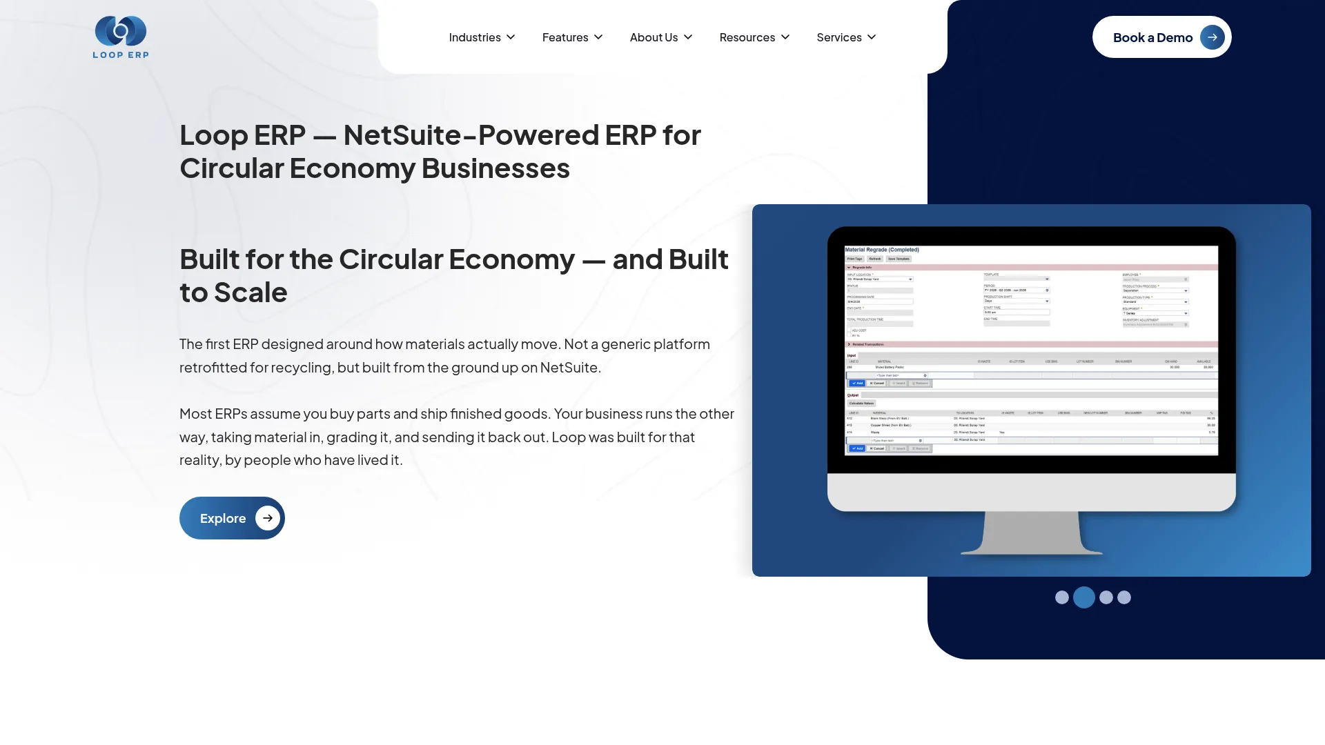 Loop ERP circular economy ERP software homepage