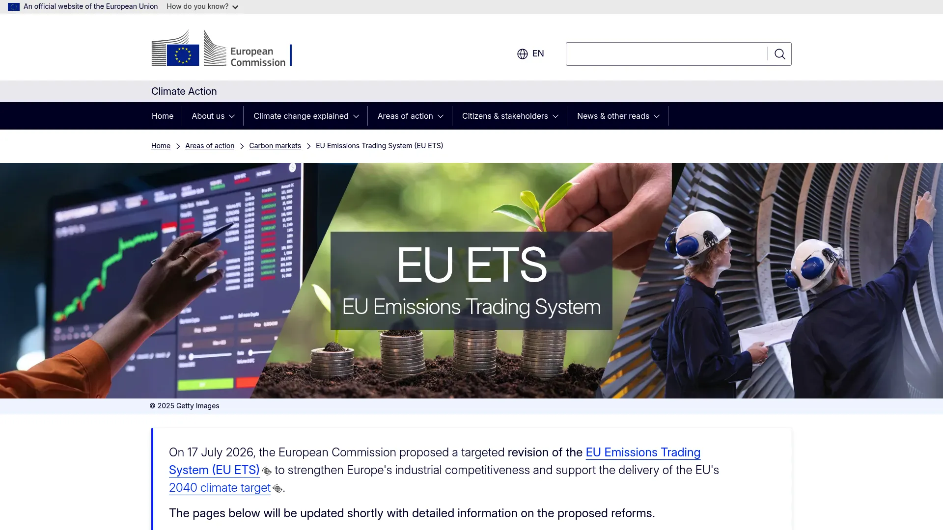 EU ETS official emissions trading system page