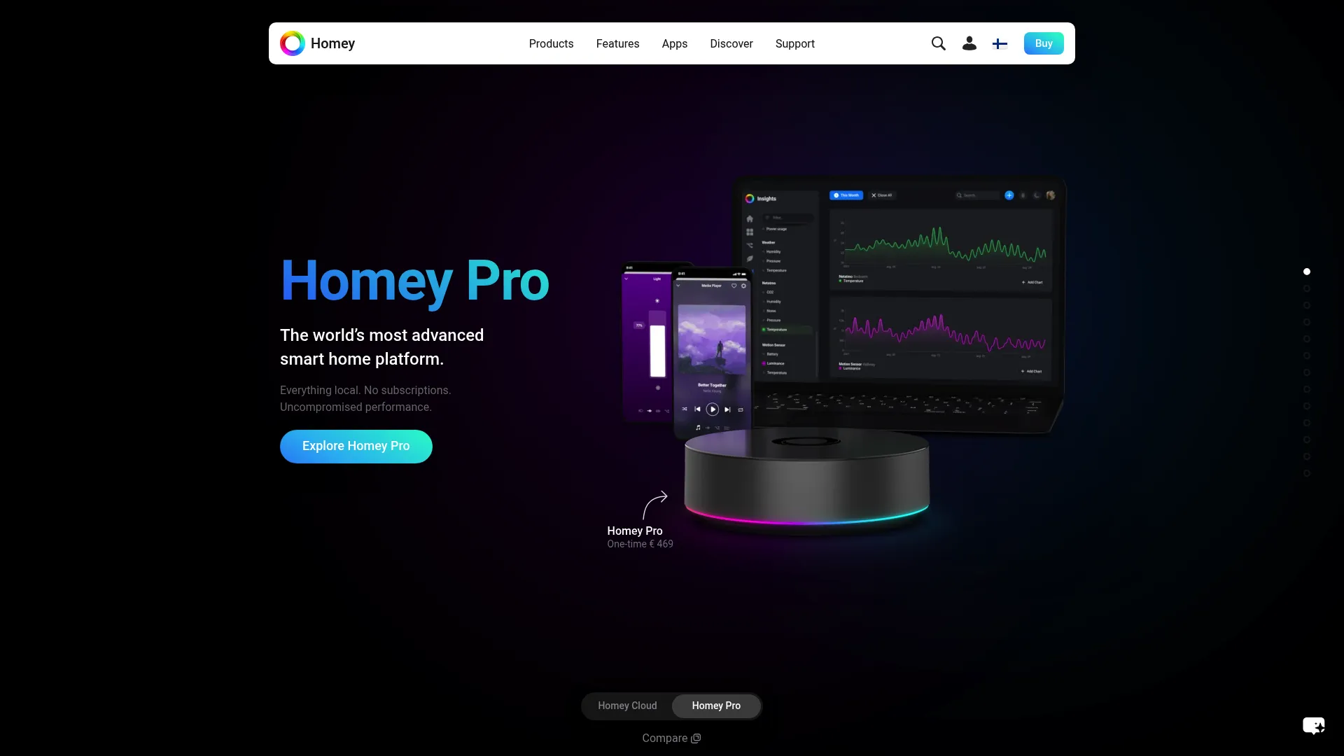 Homey smart home app and hub interface