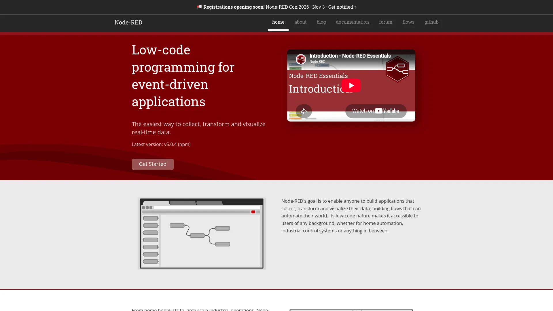 Node-RED visual flow editor for automation