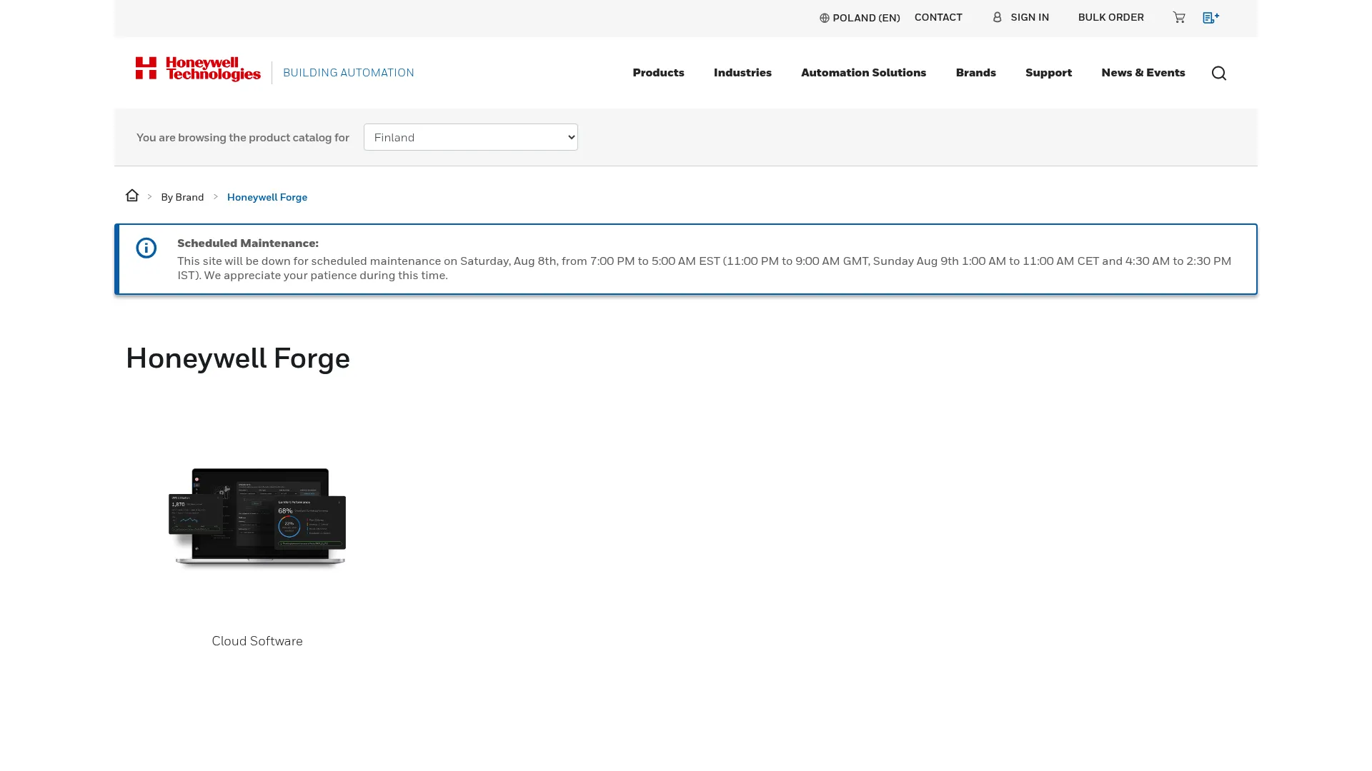 Honeywell Forge homepage showing cloud building operations analytics