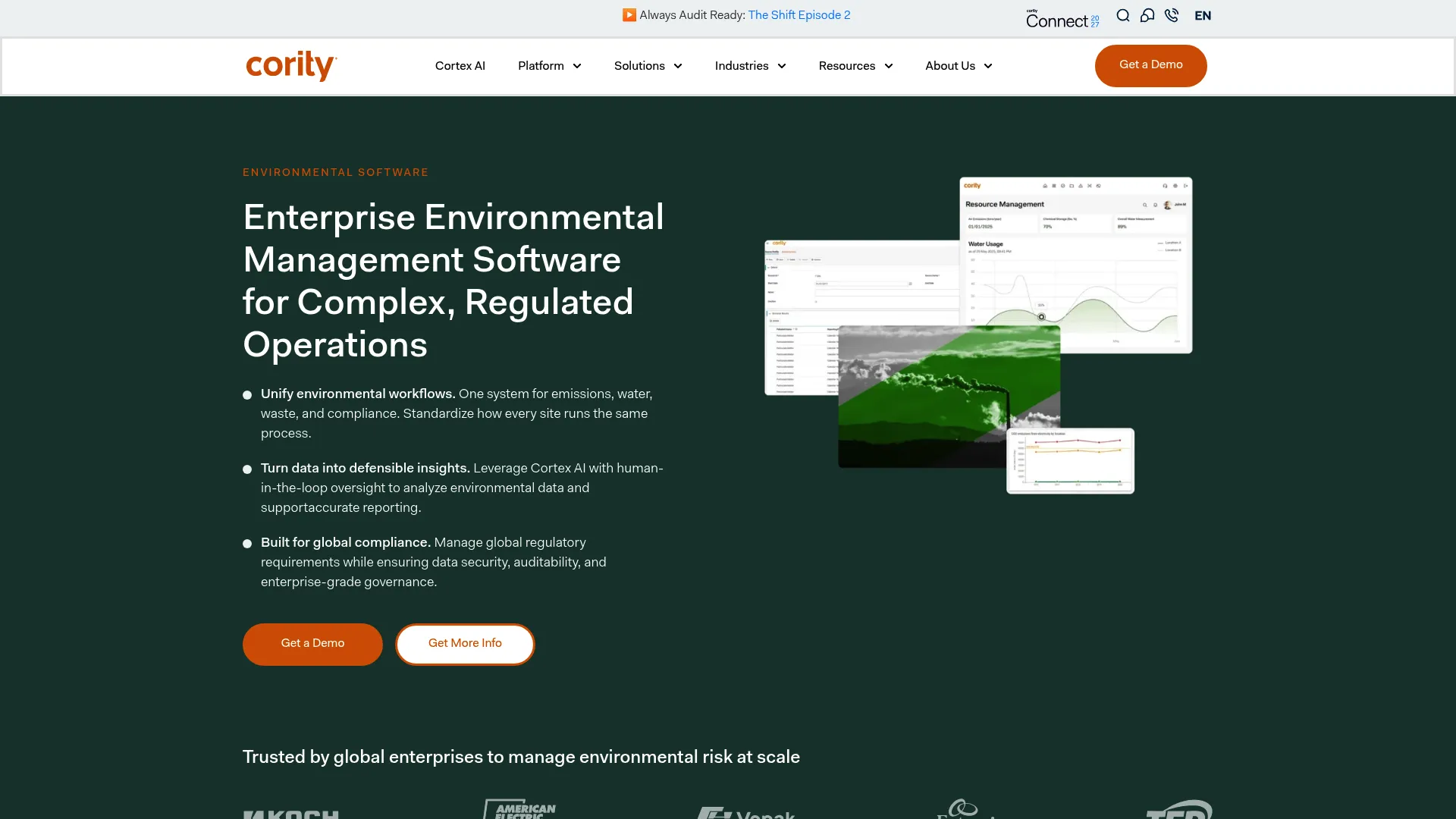 Cority Environmental Cloud environmental management software homepage