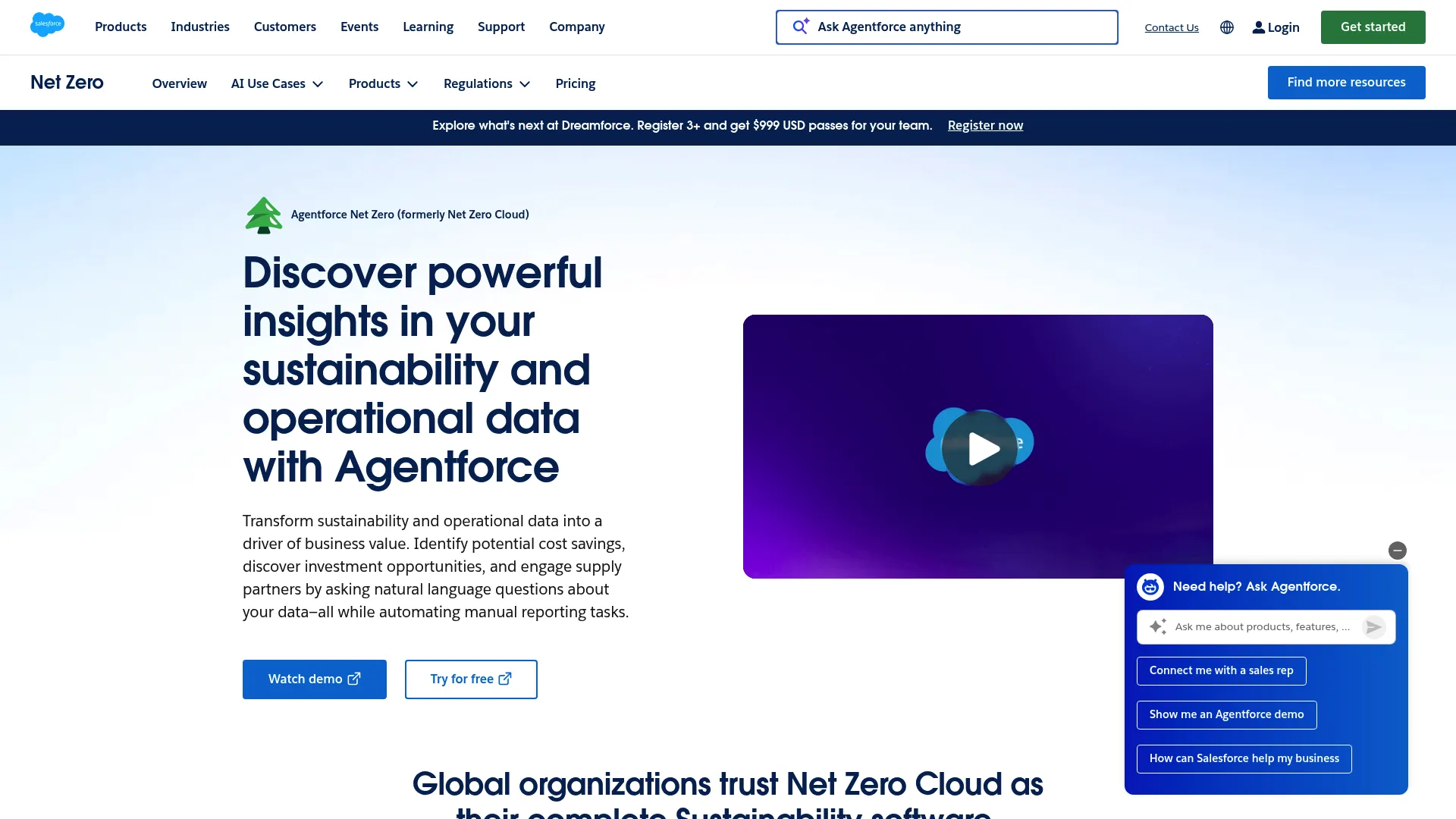 Salesforce Net Zero Cloud sustainability platform homepage
