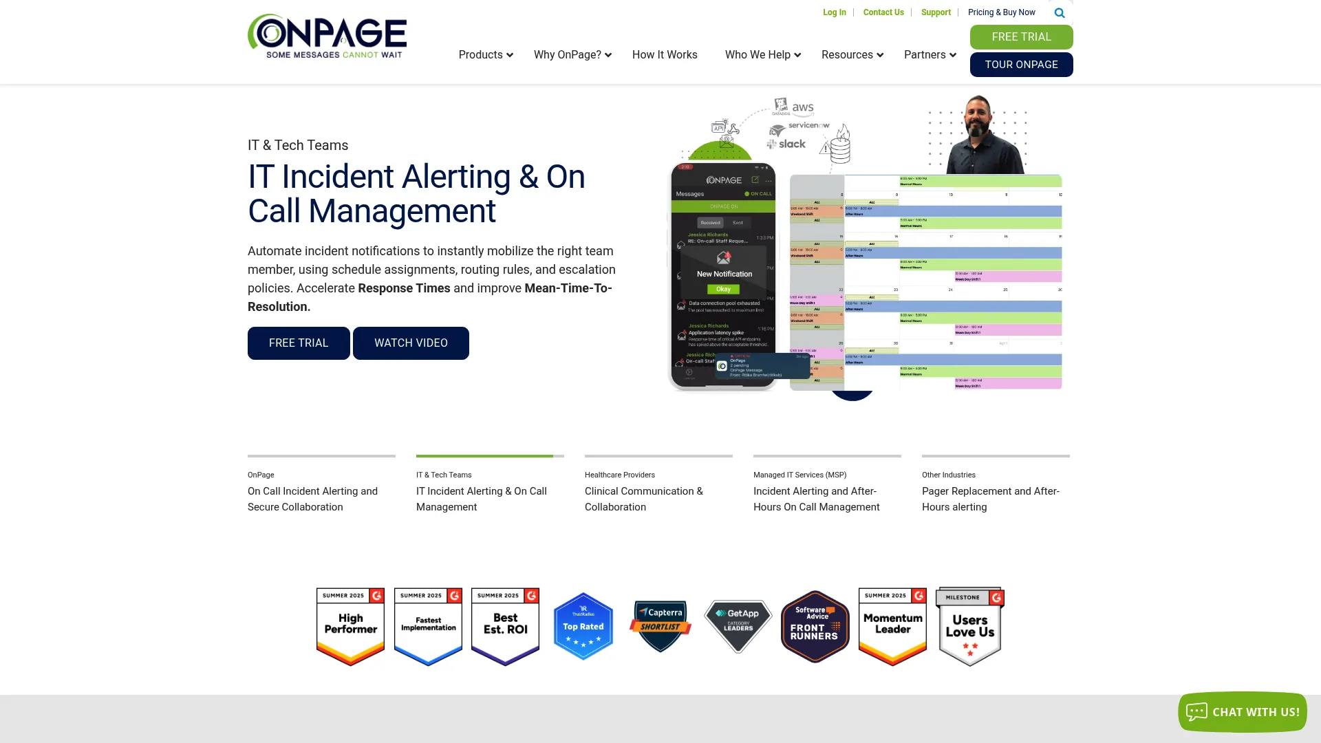 OnPage critical alerting and incident management software homepage
