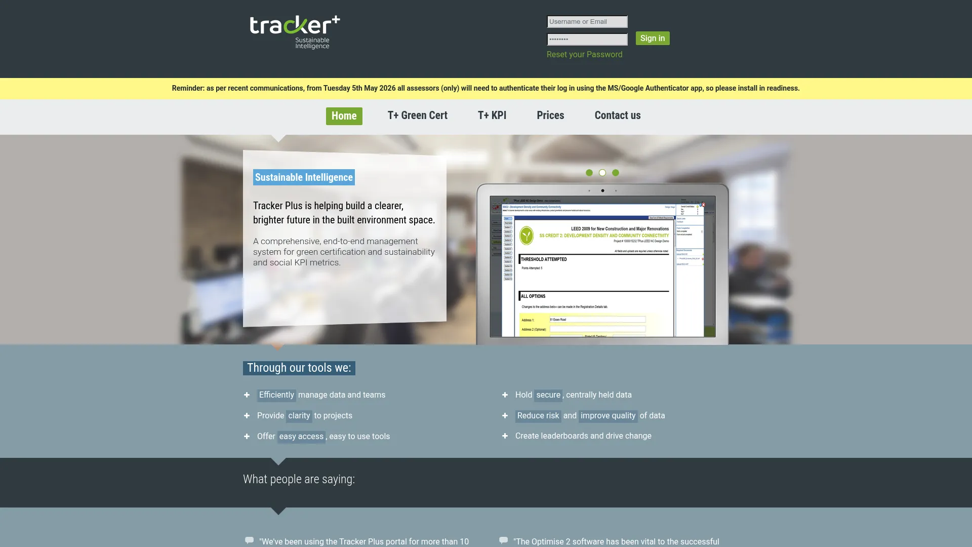 Tracker Plus for LEED project management and submission platform