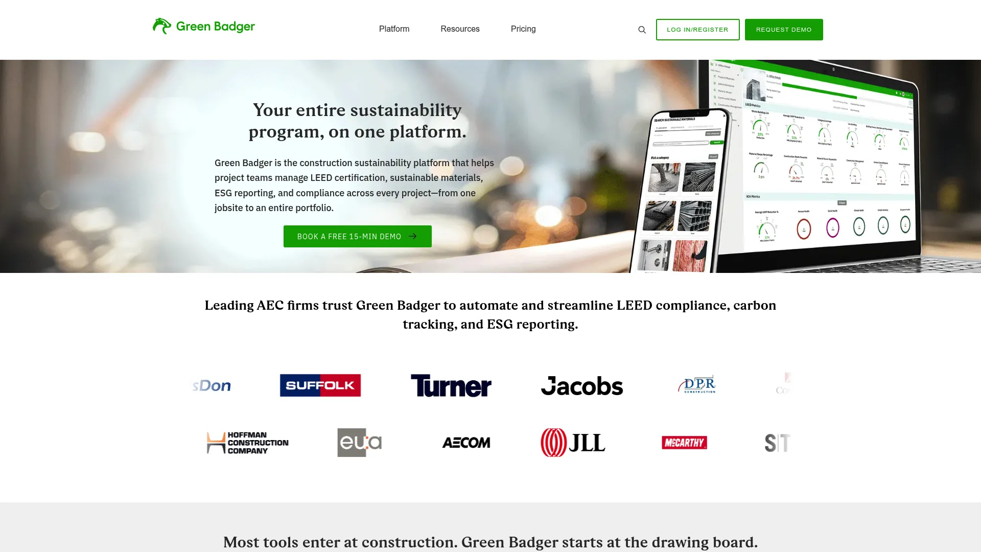 Green Badger LEED and construction ESG platform interface