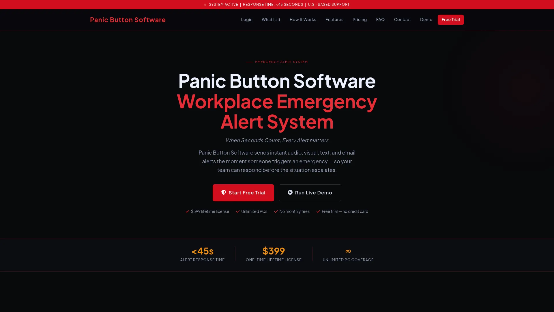 Panic Button Software workplace emergency alert homepage