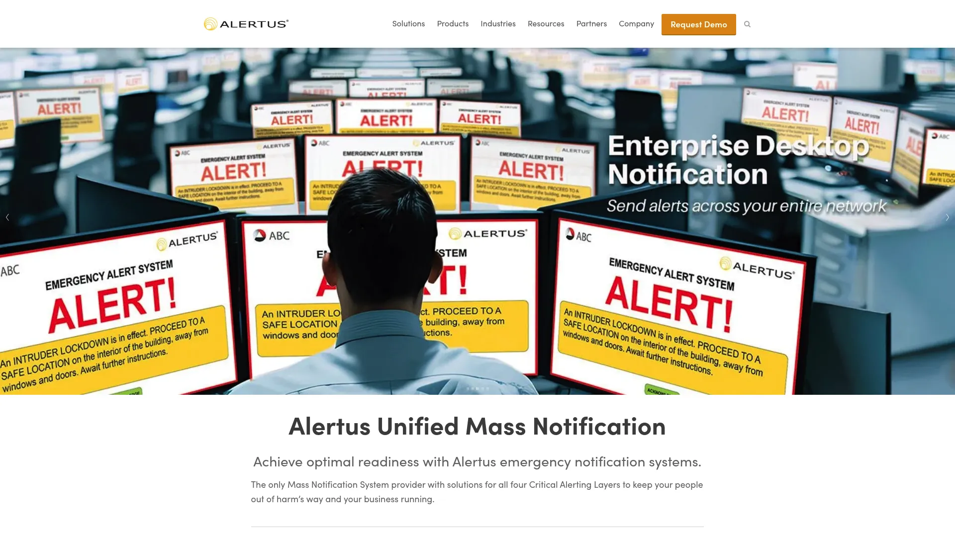 Alertus unified mass notification platform homepage