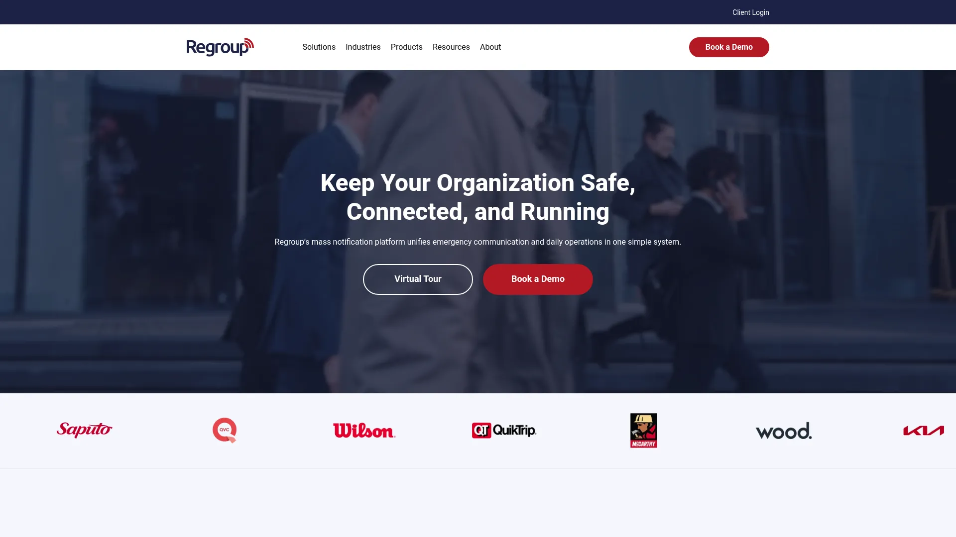 Regroup Mass Notification platform homepage