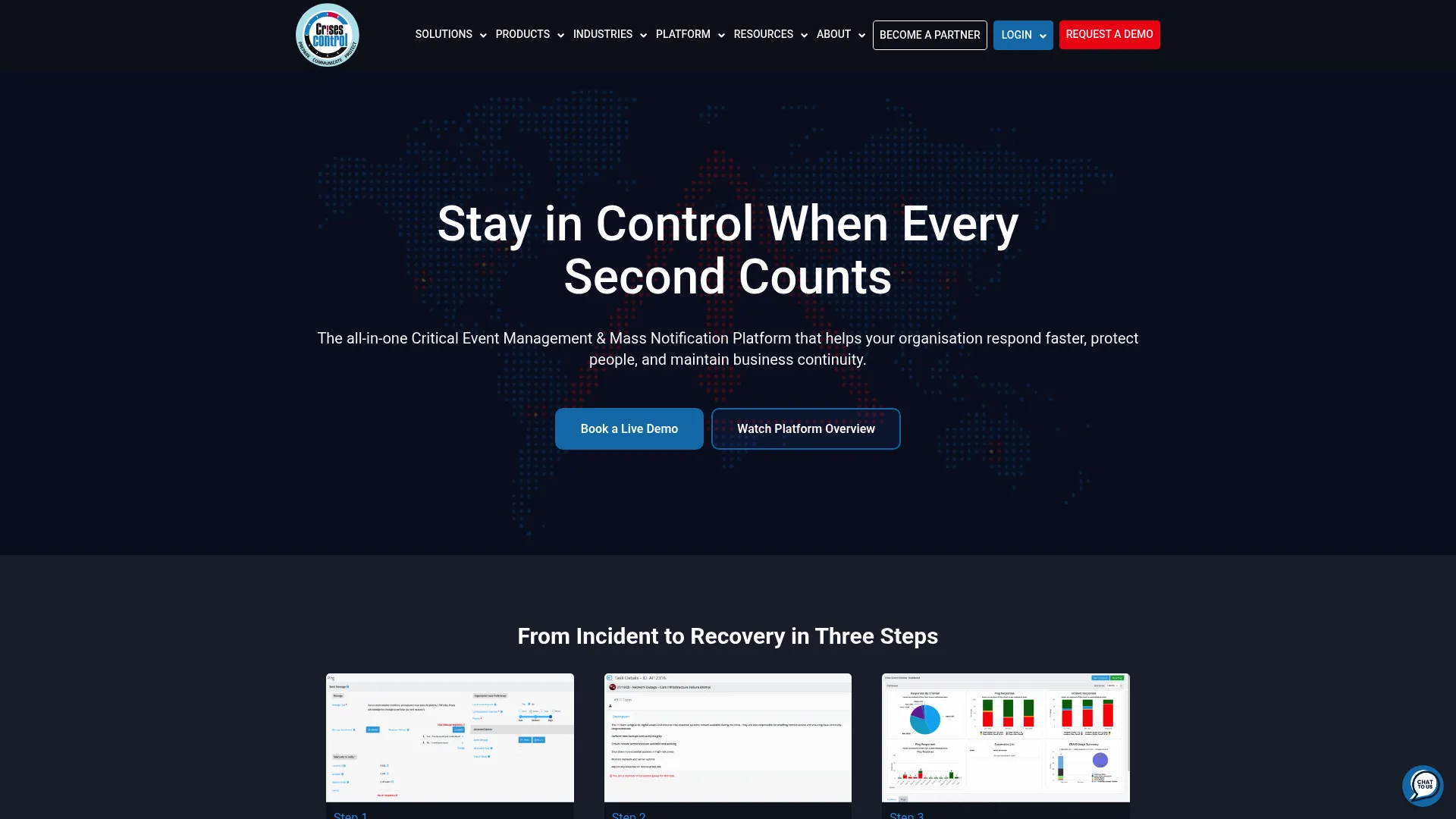 Crises Control critical event management platform homepage