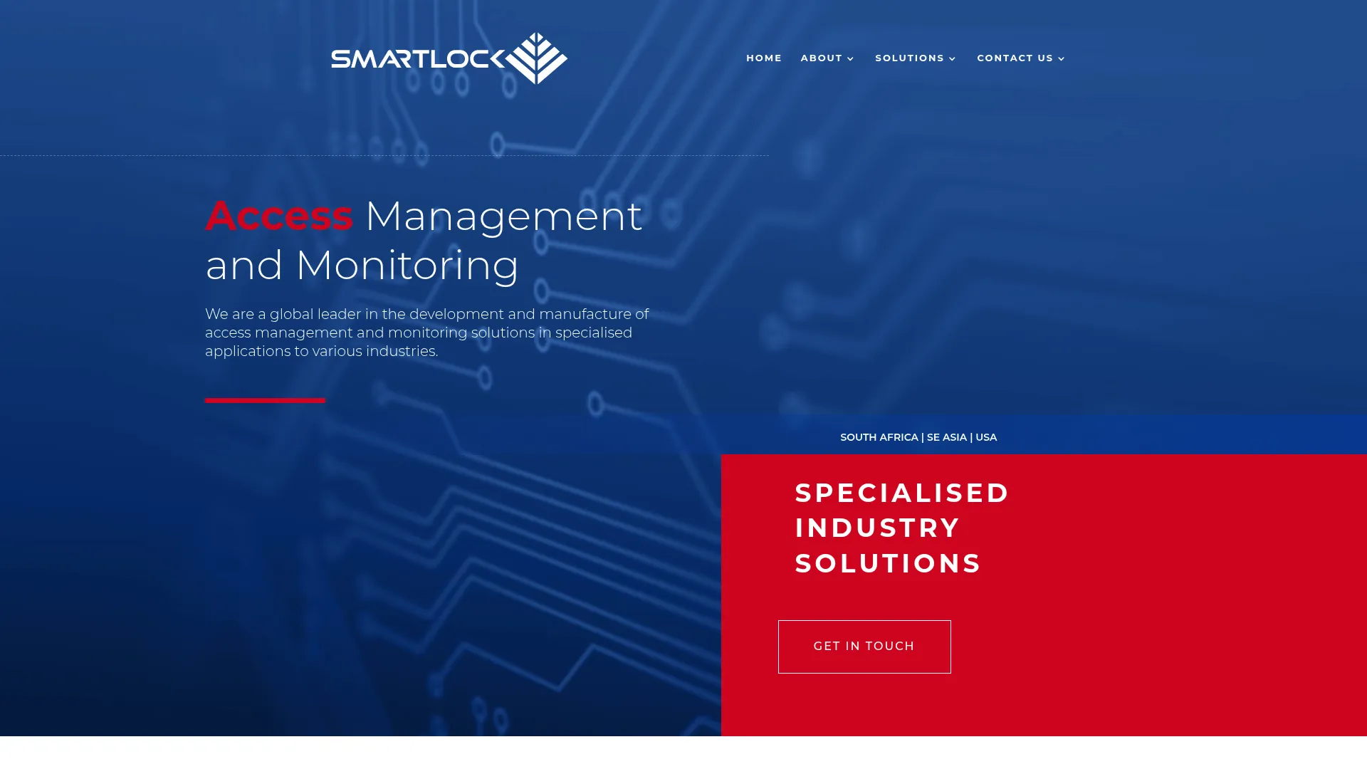 SmartLock application homepage showing access management and monitoring solutions