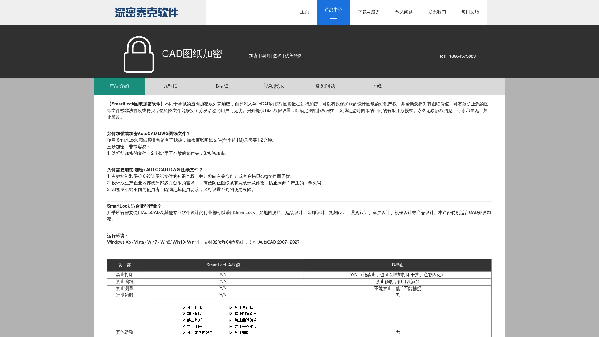 SmartLock 5.1 product page showing DWG encryption and permission control