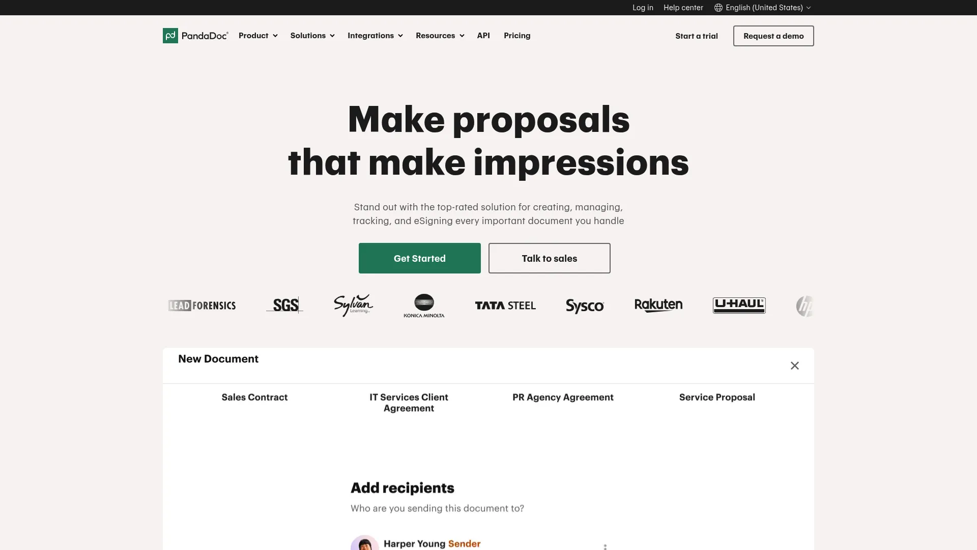 PandaDoc proposal and document workflow interface
