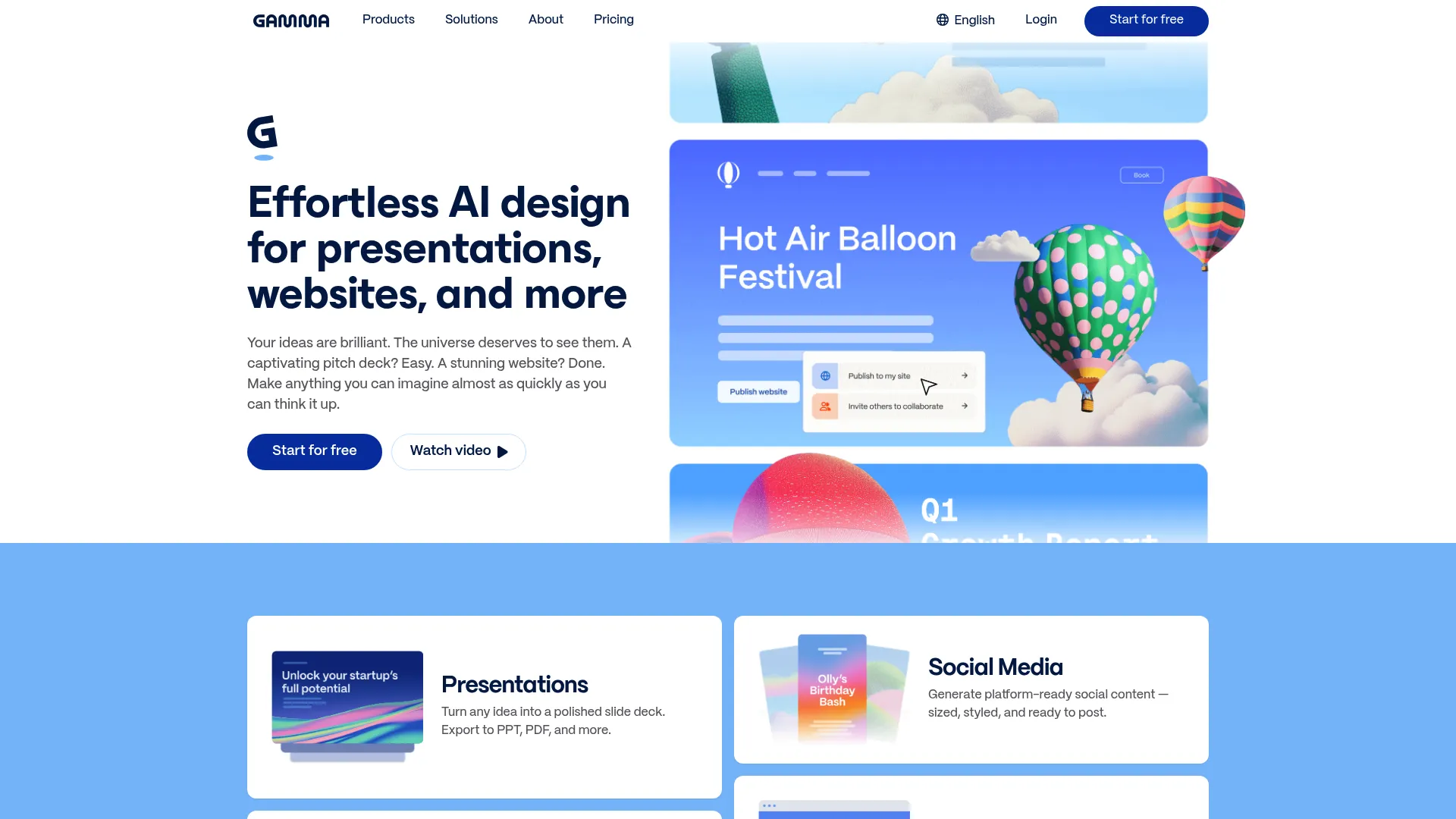 Gamma AI presentation and document creation interface