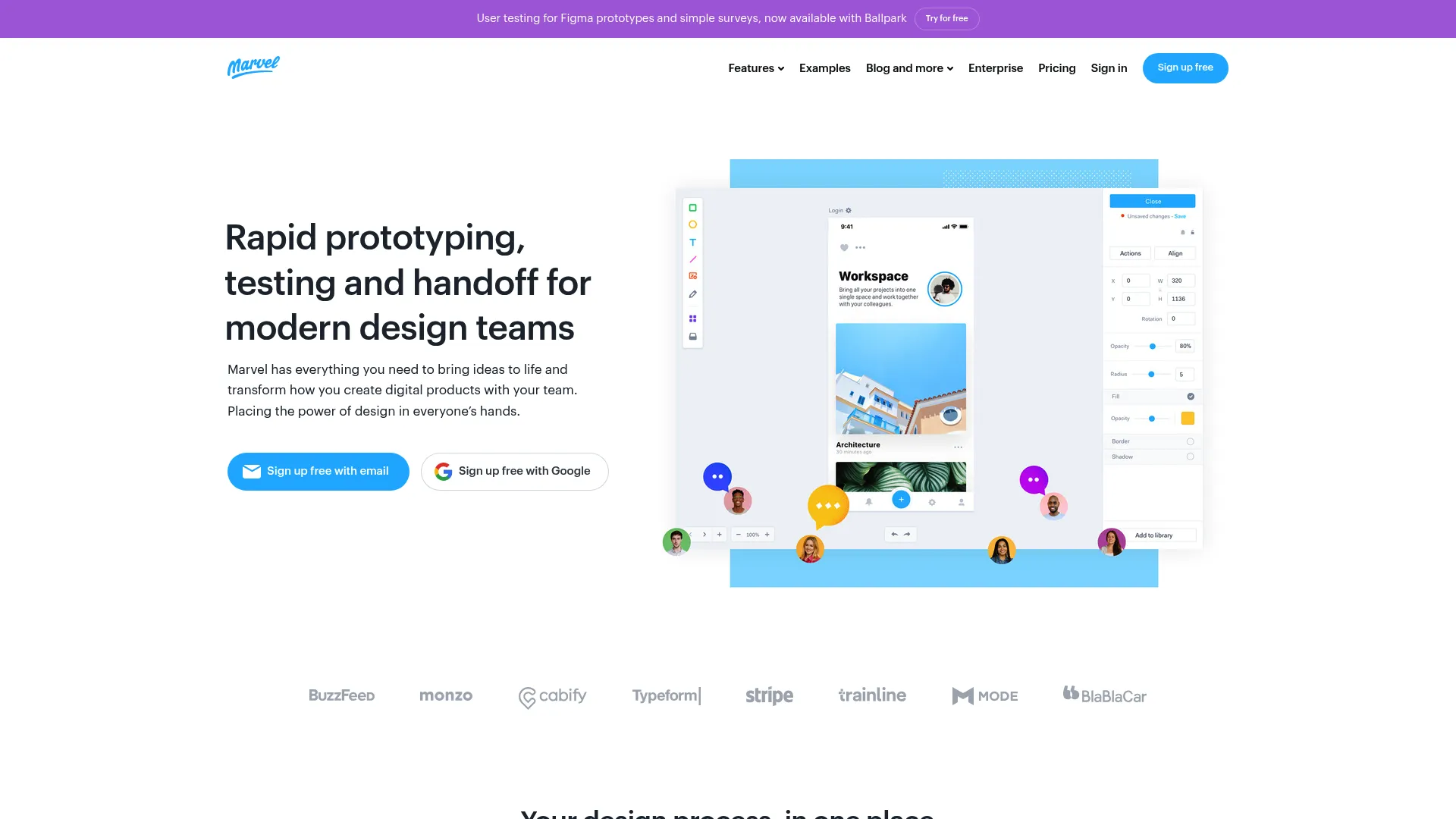 Marvel prototyping and user testing dashboard