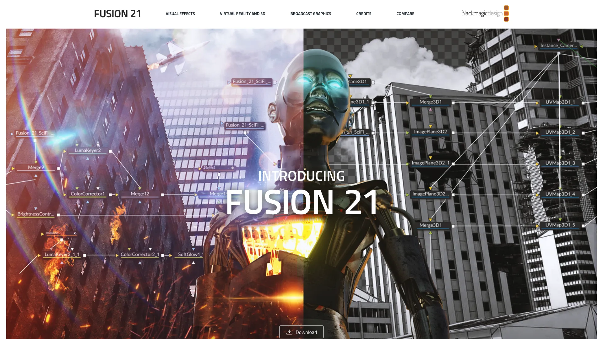 Blackmagic Fusion node-based compositing interface