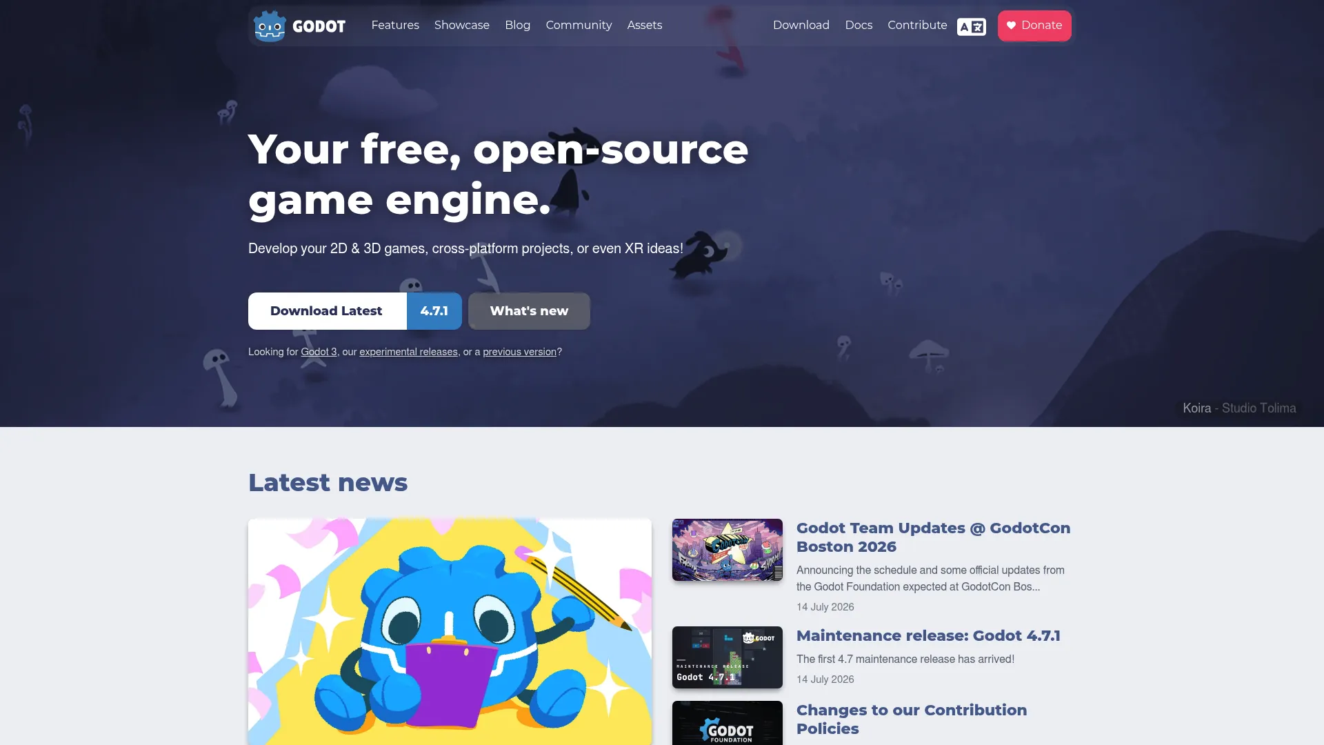 Godot open-source game engine homepage