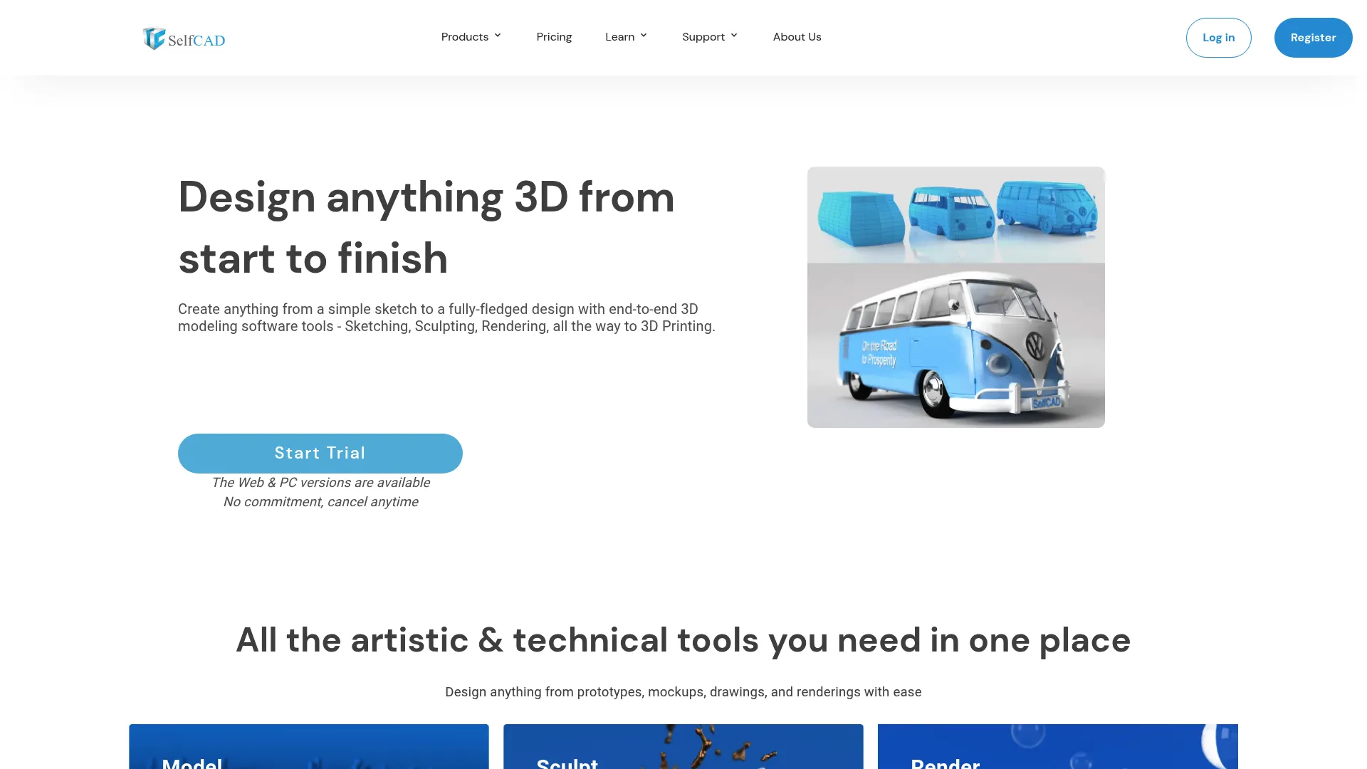 SelfCAD browser-based 3D modeling and sculpting interface