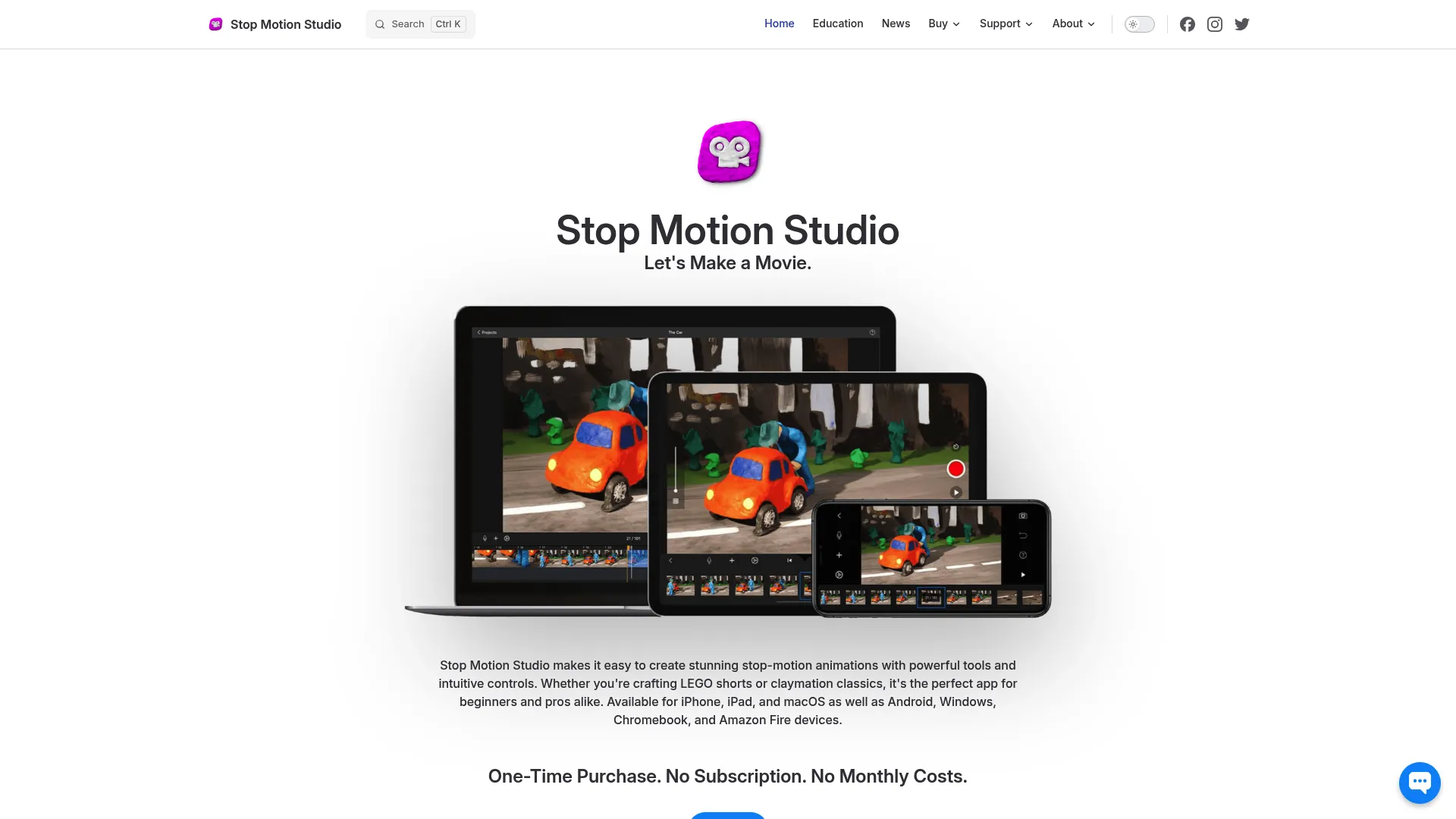 Stop Motion Studio homepage showing the stop-motion animation app