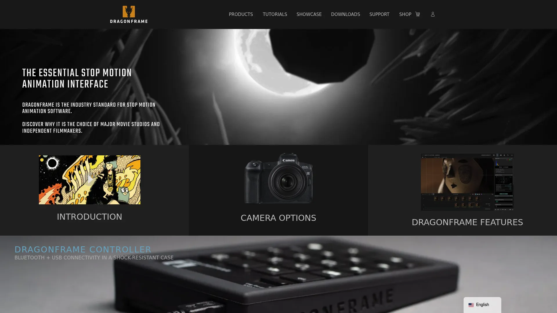 Dragonframe homepage showing professional stop-motion animation software