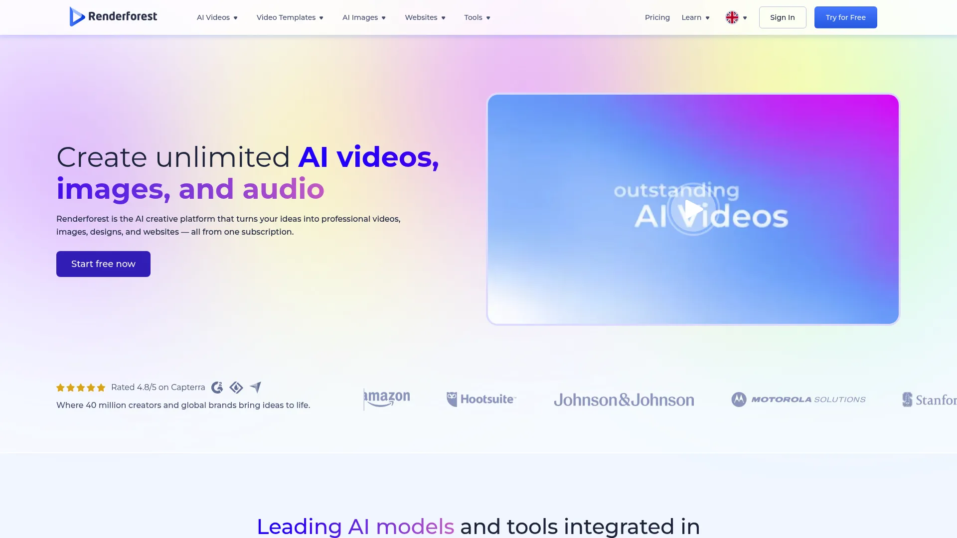 Renderforest AI creative platform homepage