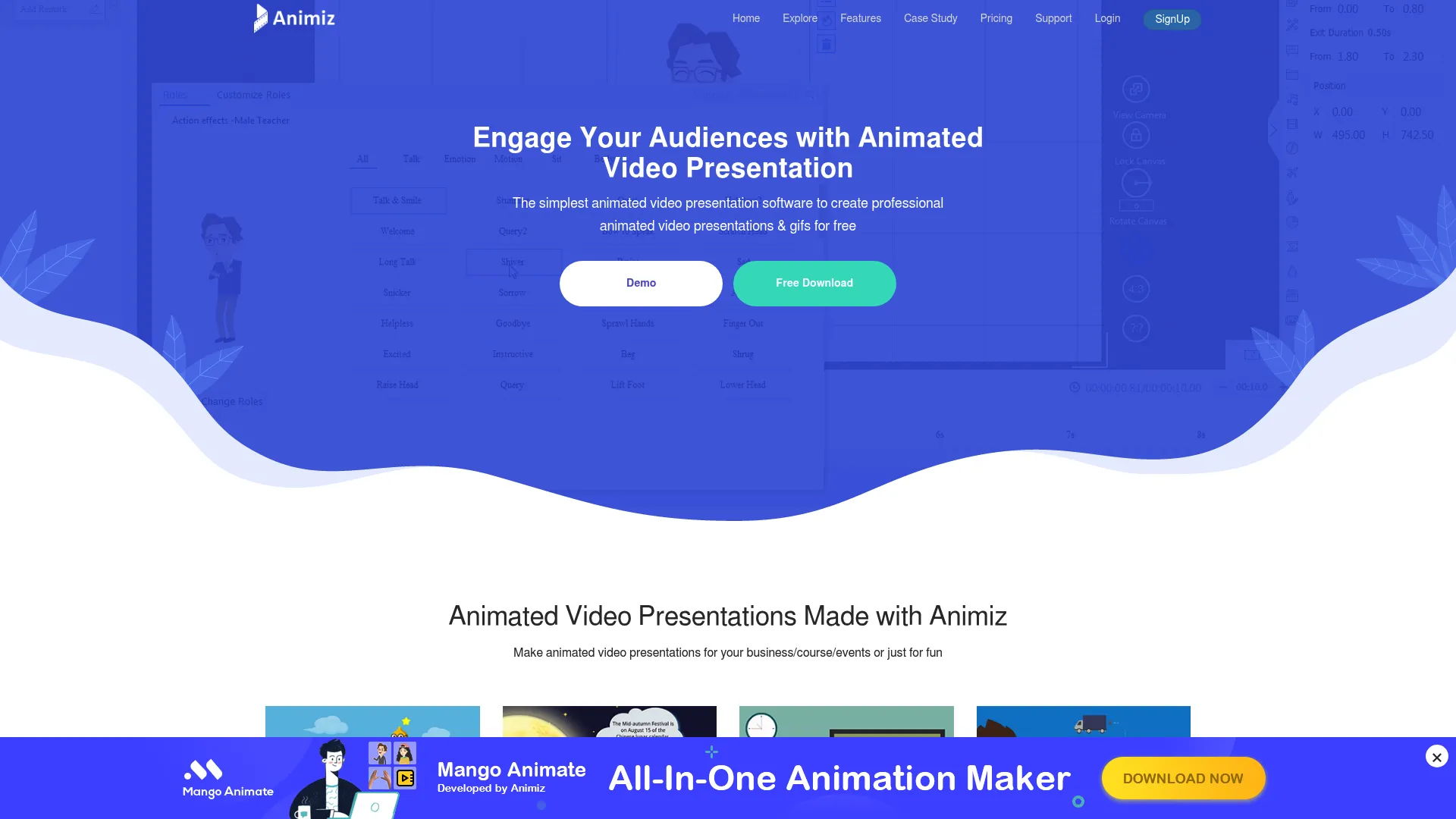 Animiz free cartoon animation software homepage