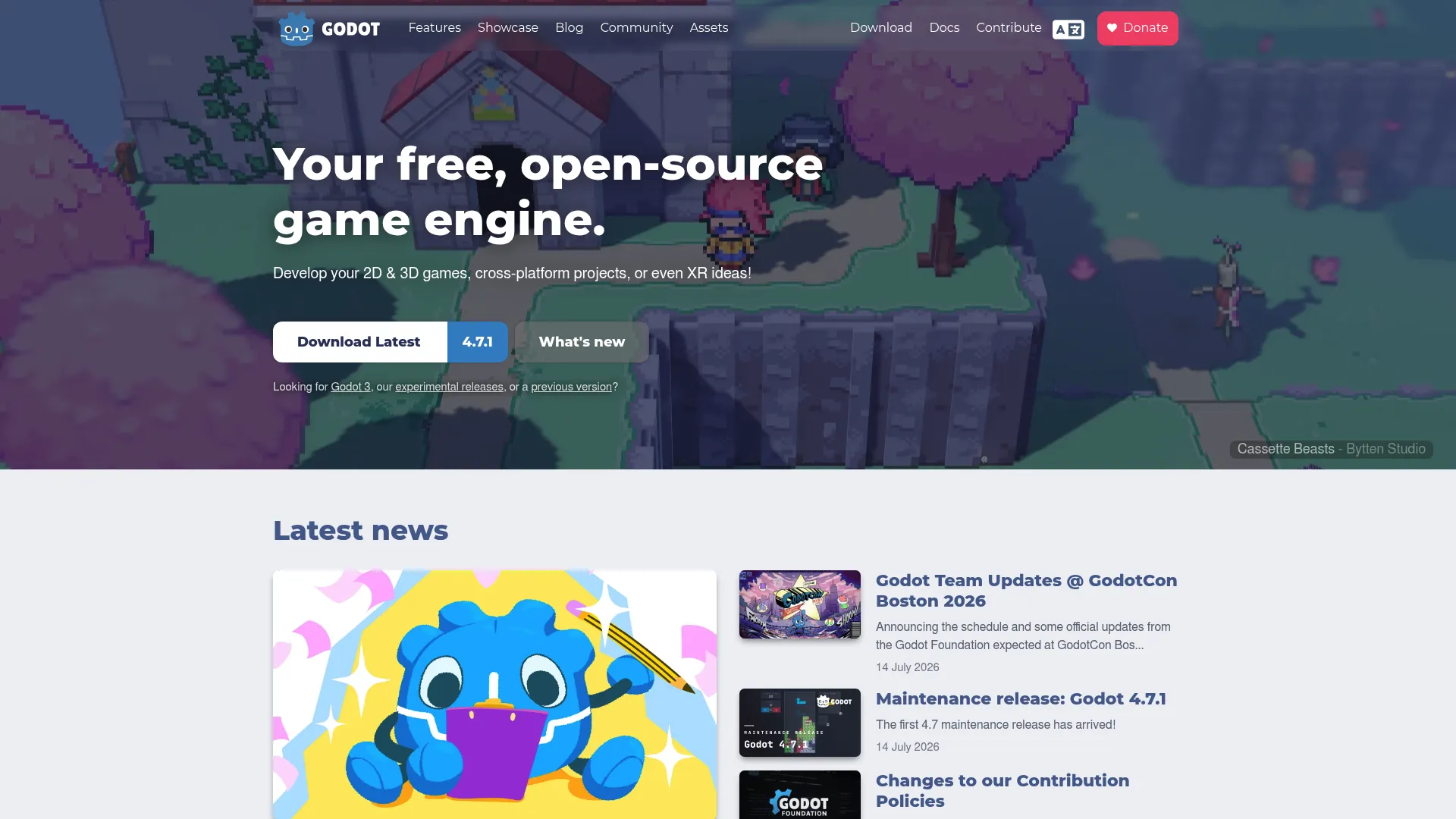Godot Engine open-source game engine homepage