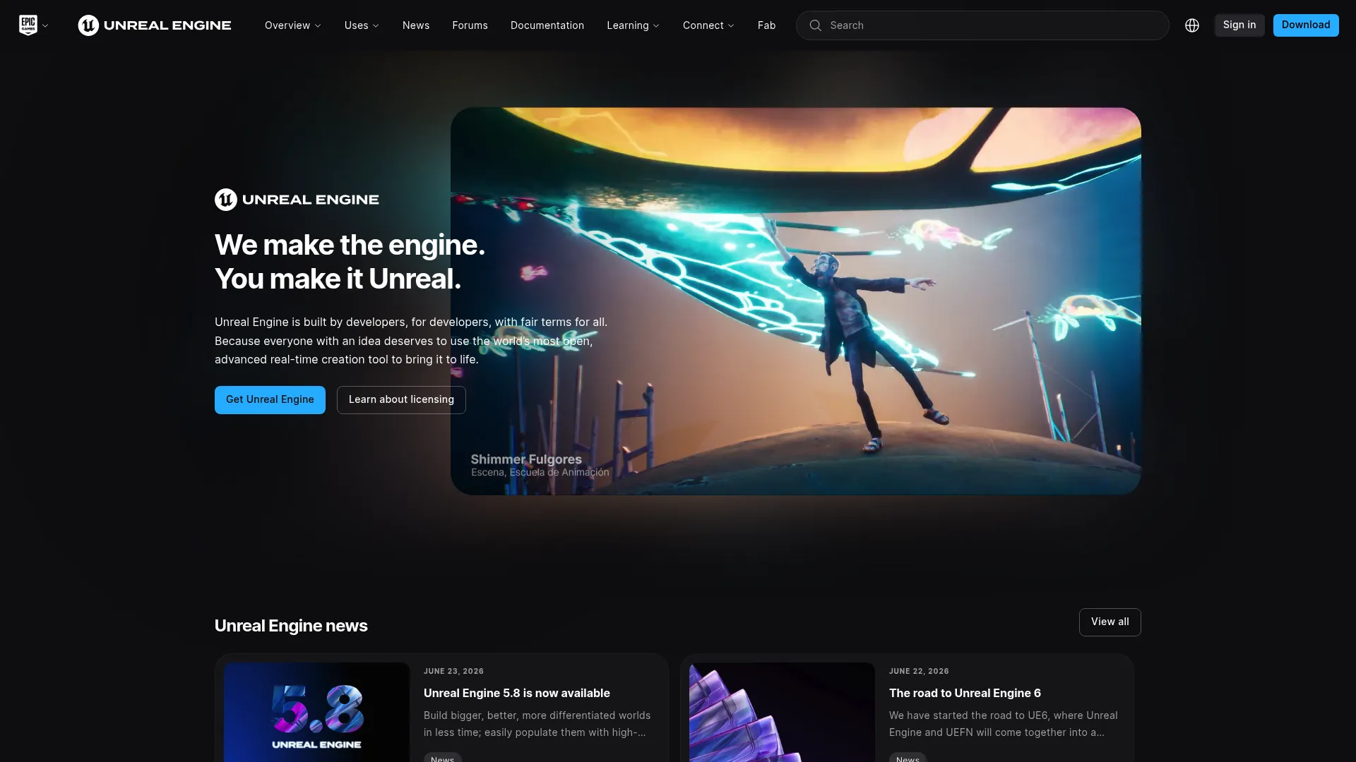 Unreal Engine game engine homepage
