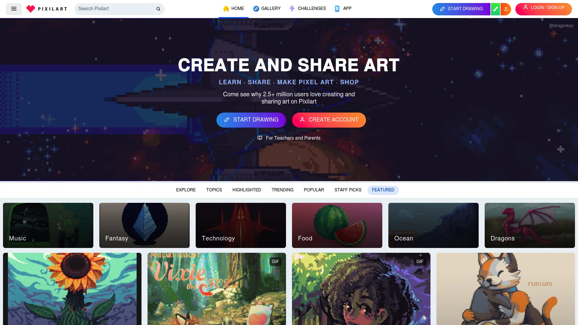 Pixilart online pixel art editor interface