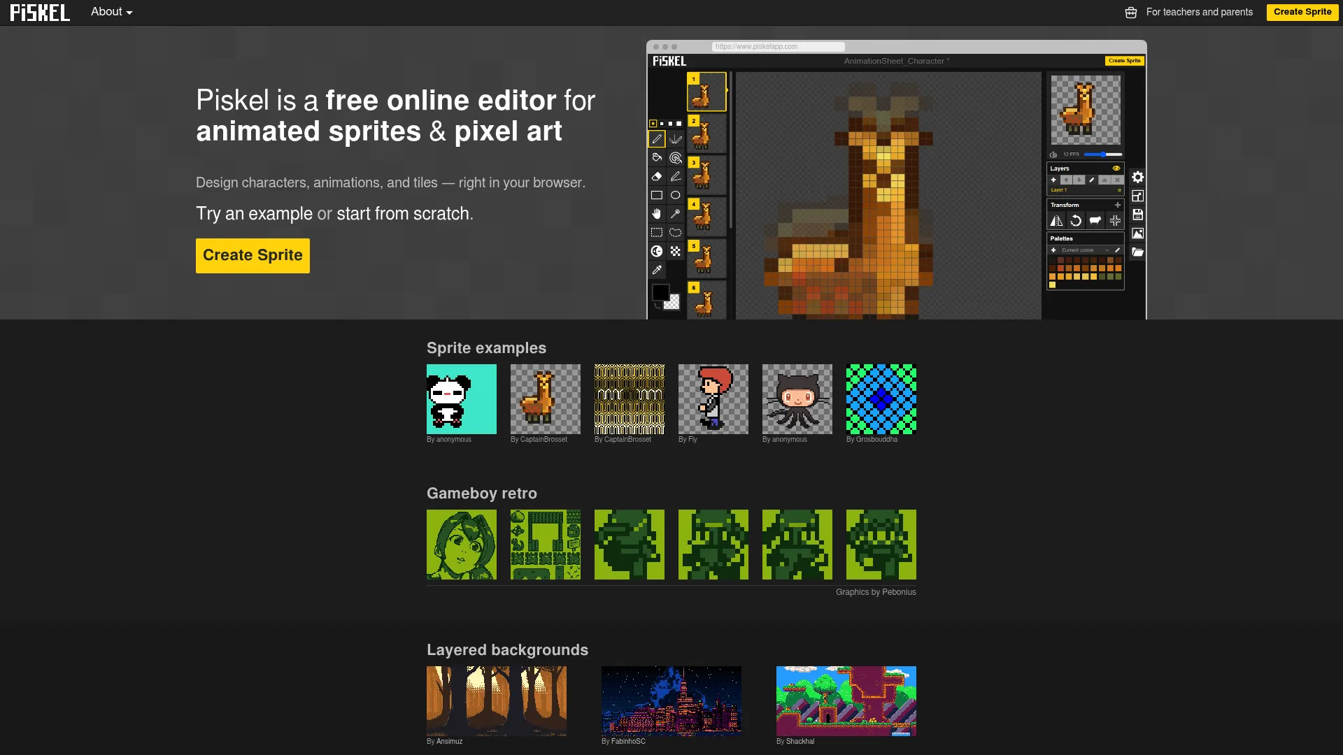 Piskel browser-based sprite editor interface