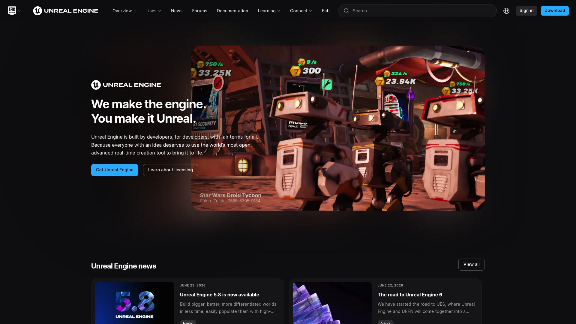 Unreal Engine real-time 3D environment and virtual production interface