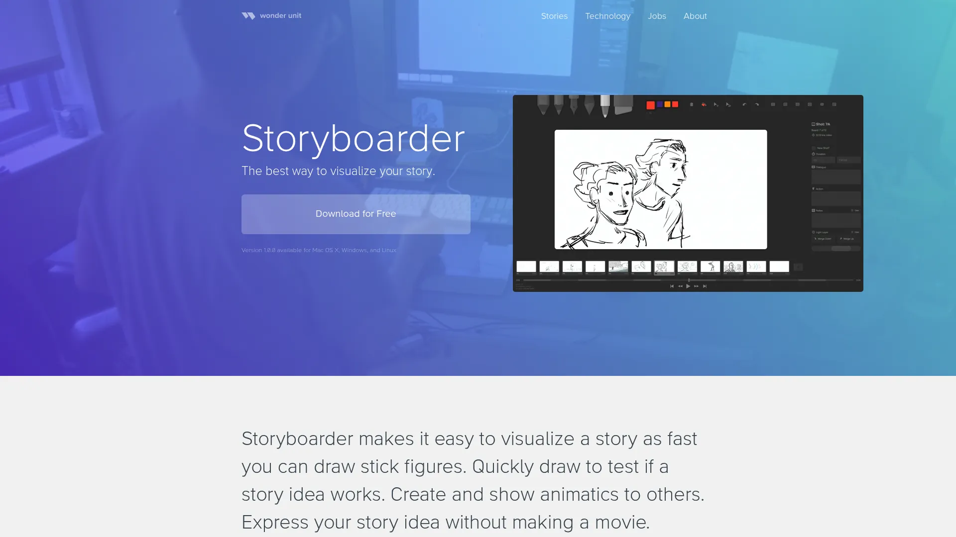 Storyboarder free storyboarding and animatic software interface