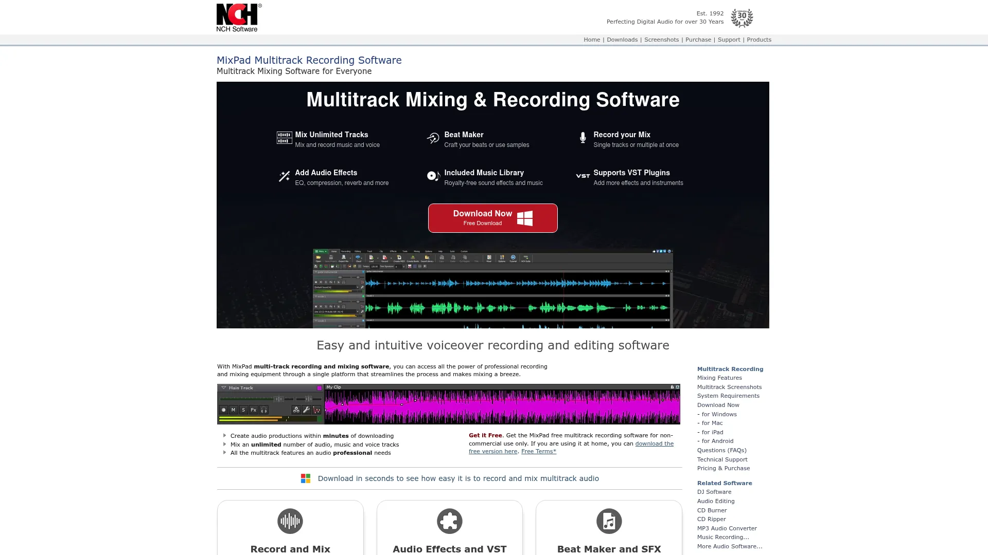 MixPad multitrack recording and mixing interface from NCH Software with MIDI editing