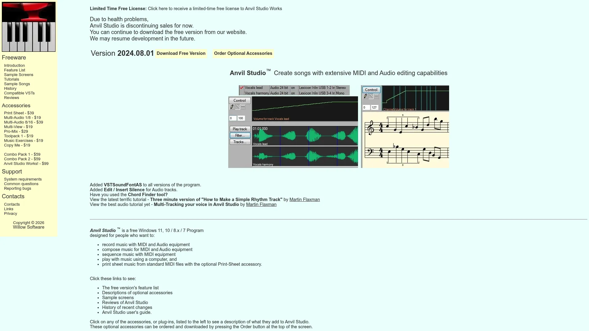 Anvil Studio free Windows music composition and MIDI software interface