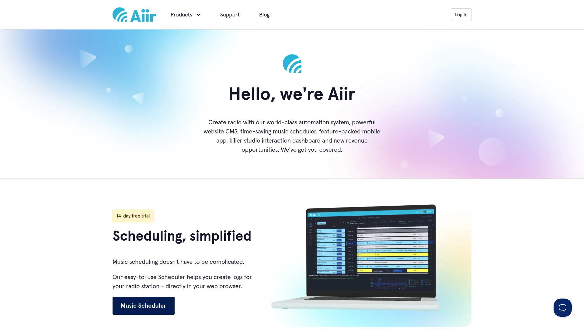 Aiir radio station software homepage