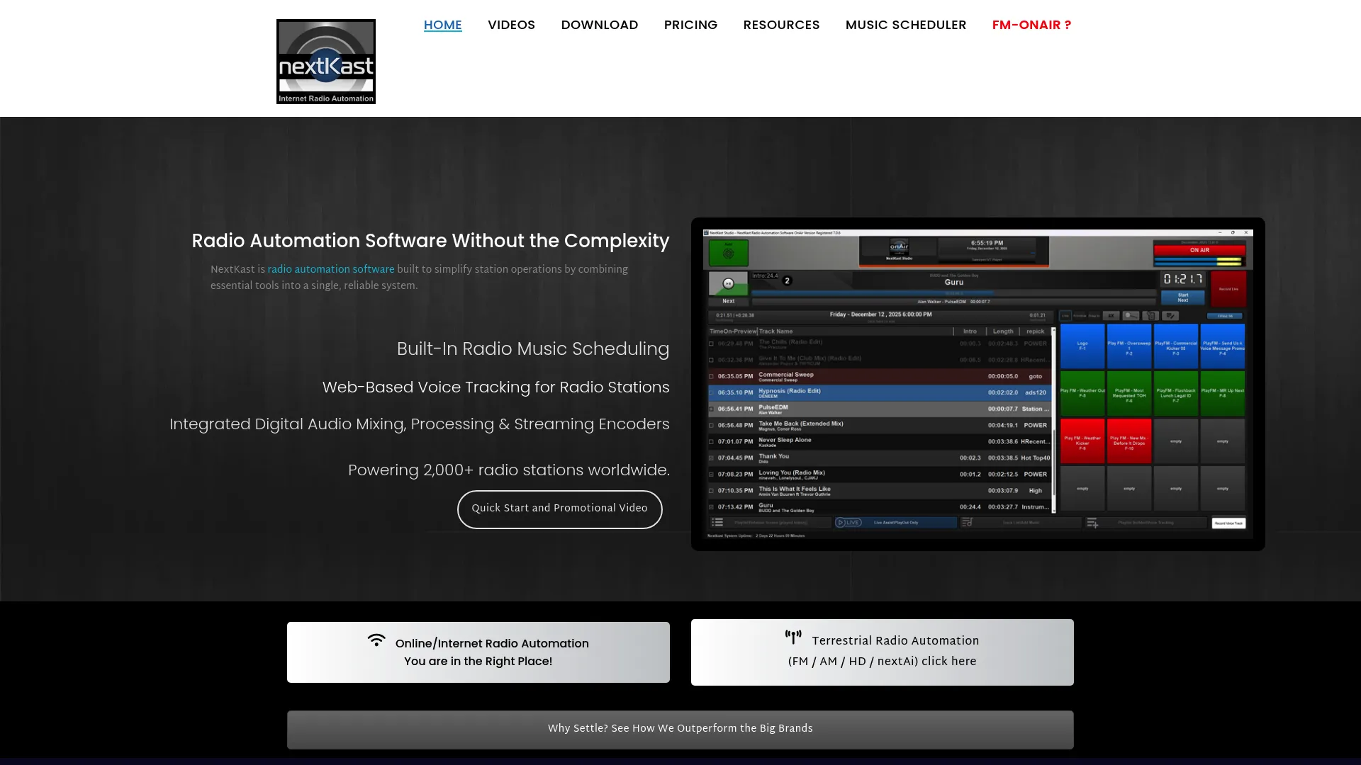 NextKast radio automation software homepage