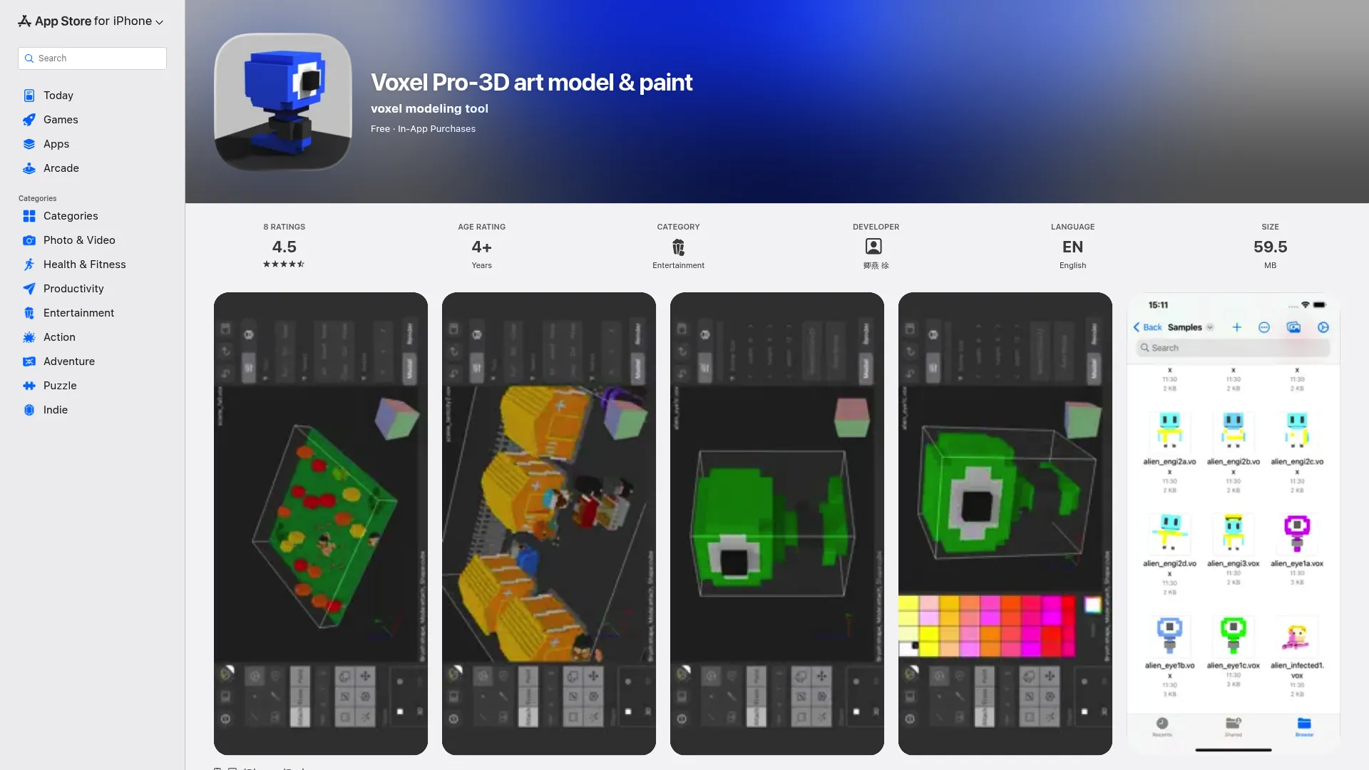 Voxel Pro App Store page showing the iPad voxel editor