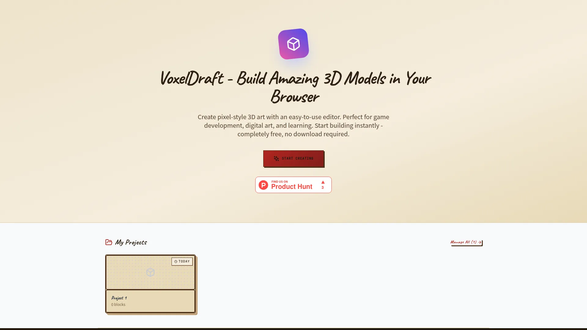 Voxel Builder browser-based voxel editor interface