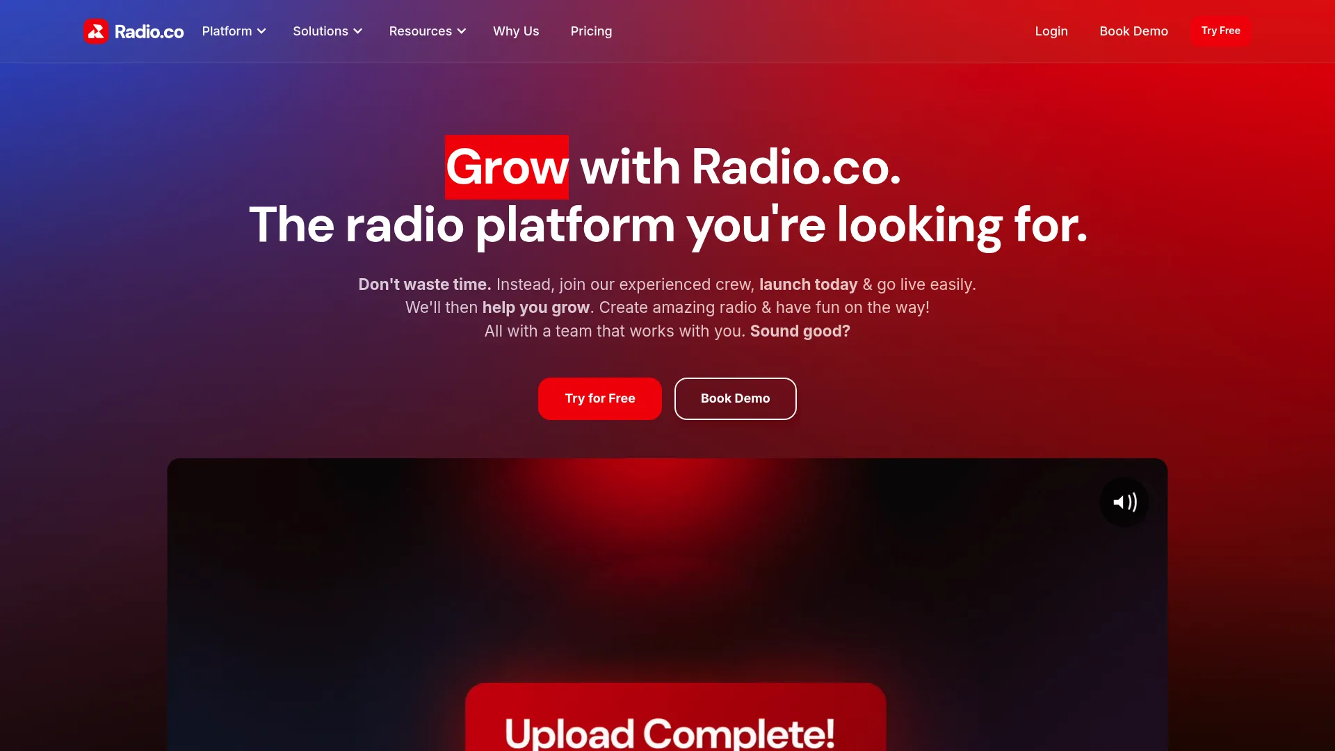 Radio.co cloud internet radio platform homepage