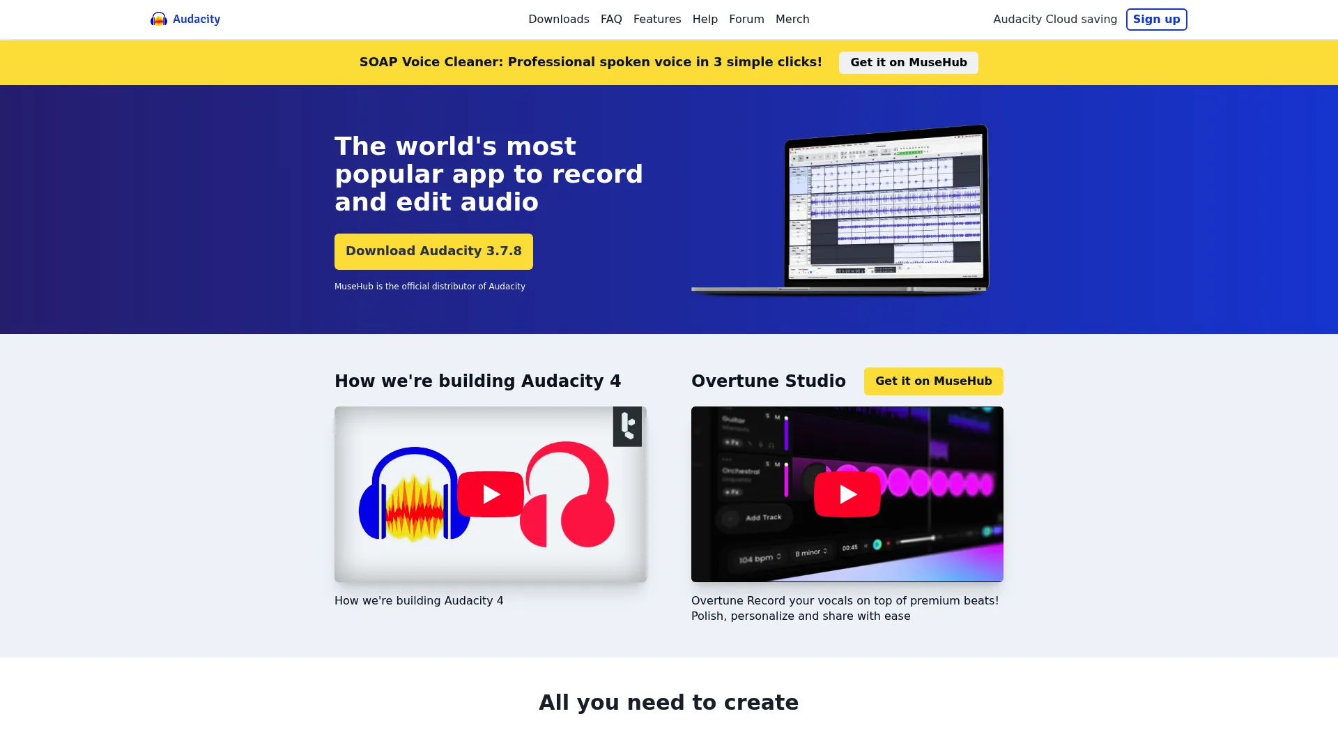 Audacity audio editor homepage