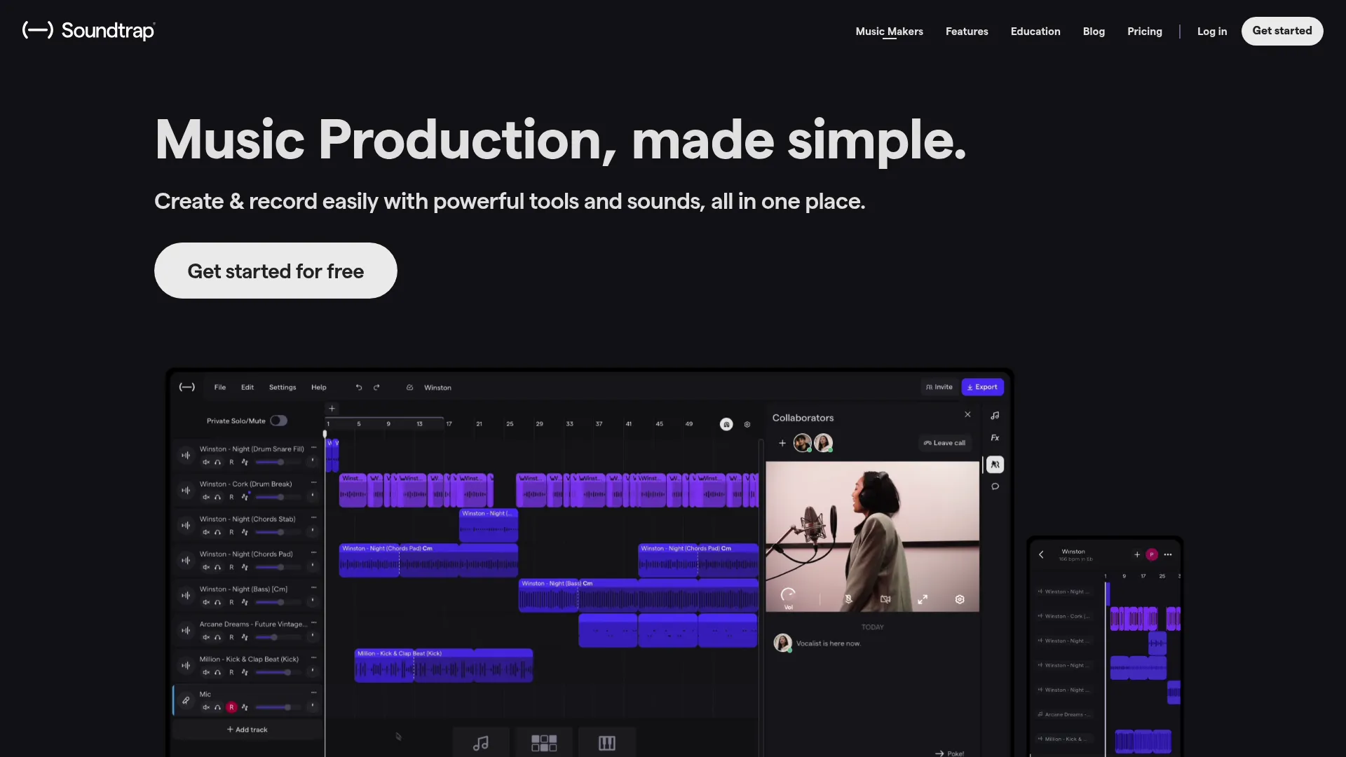 Soundtrap browser-based music production homepage