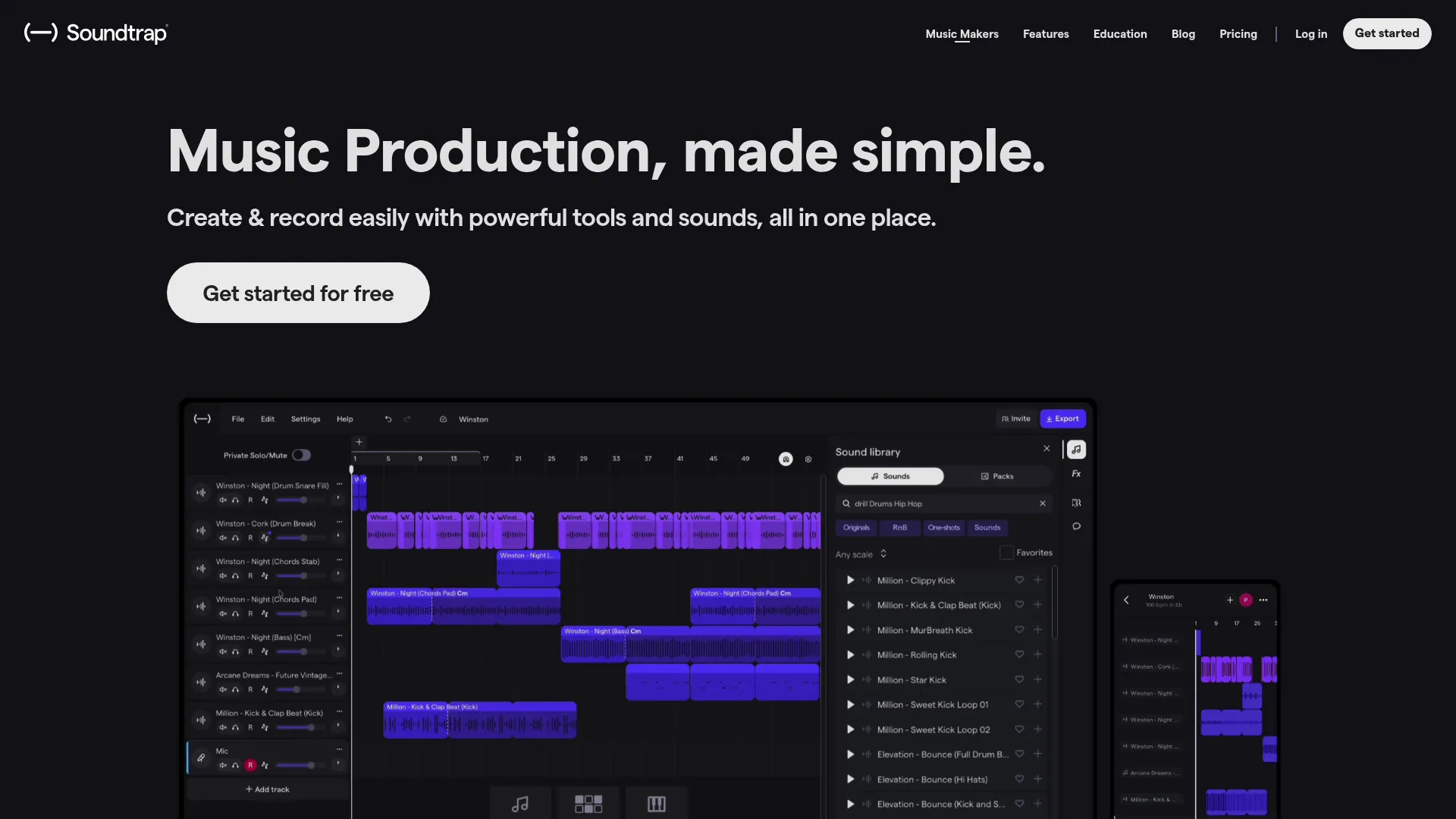 Soundtrap online music studio homepage