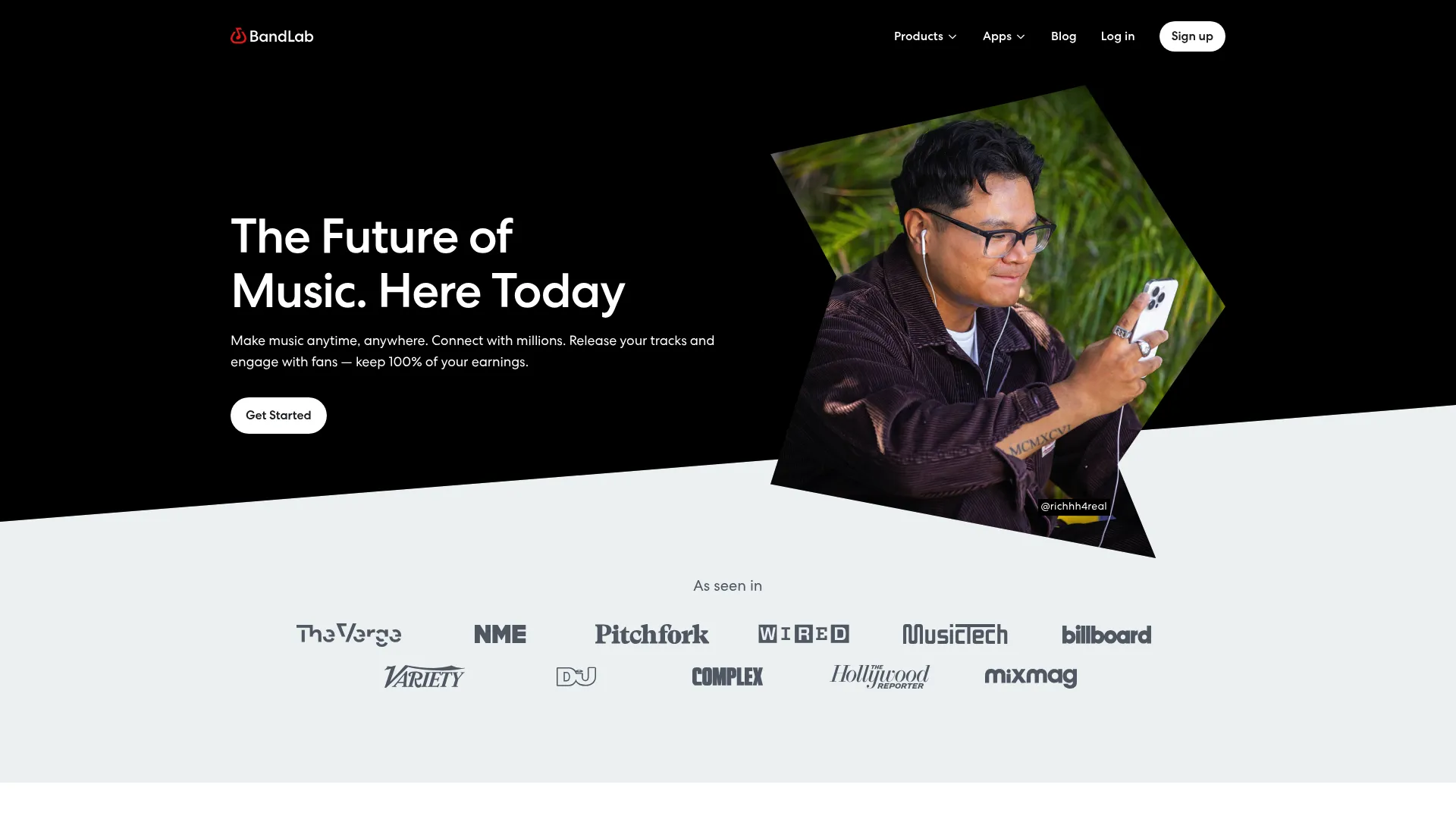 BandLab homepage showing its social music creation platform