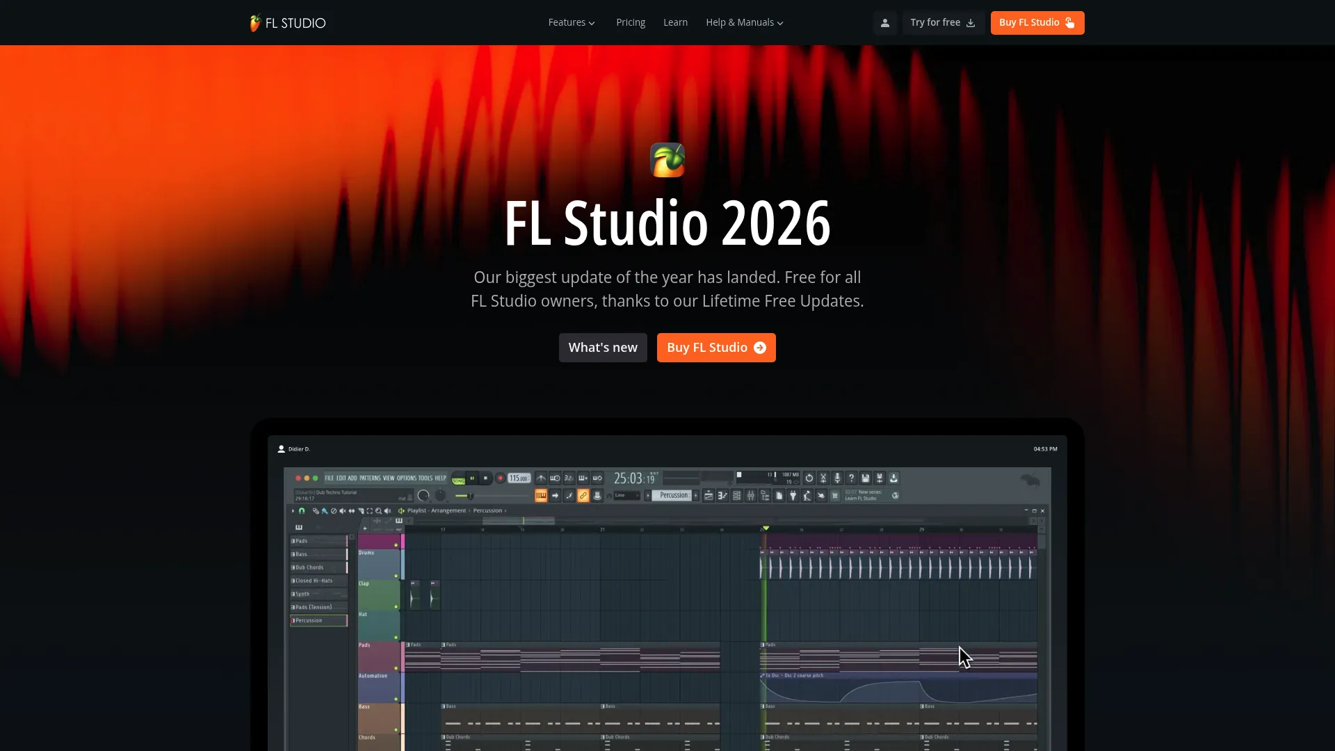 FL Studio homepage from Image-Line showing the music production interface