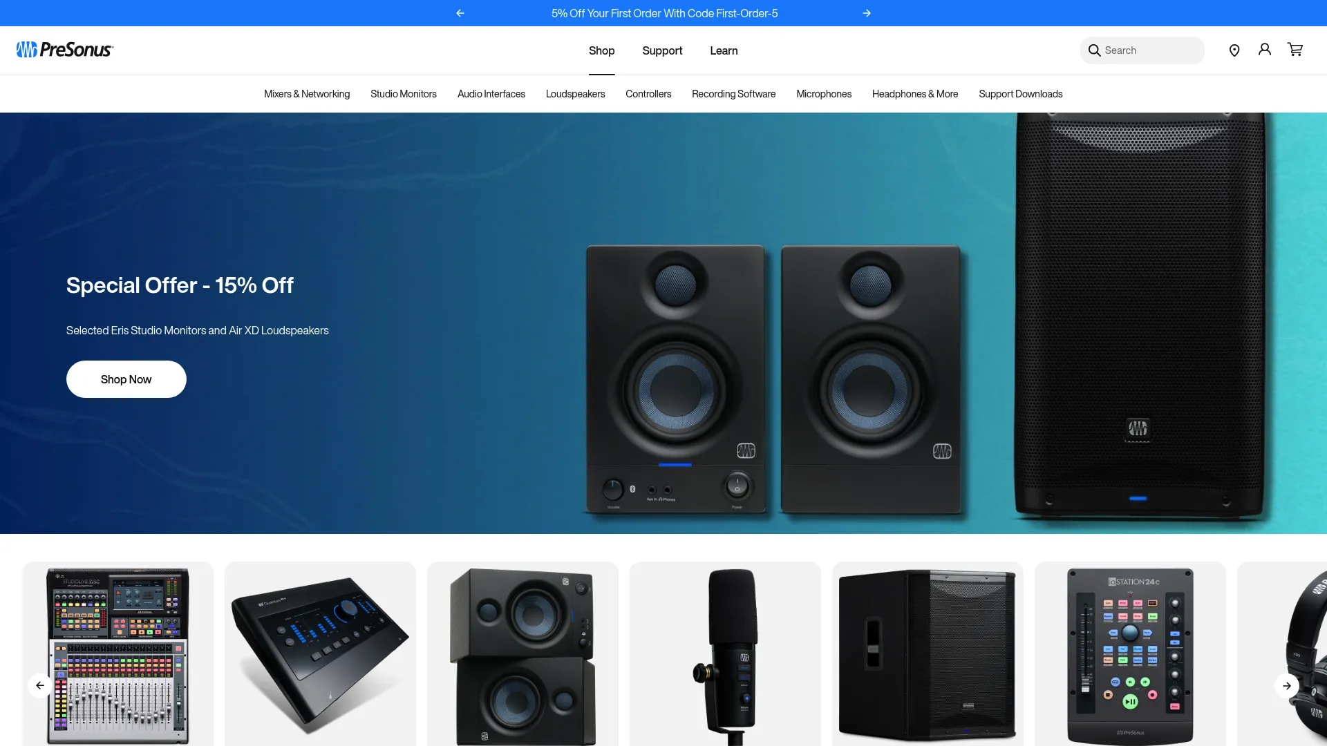 Studio One homepage from PreSonus showing the DAW interface