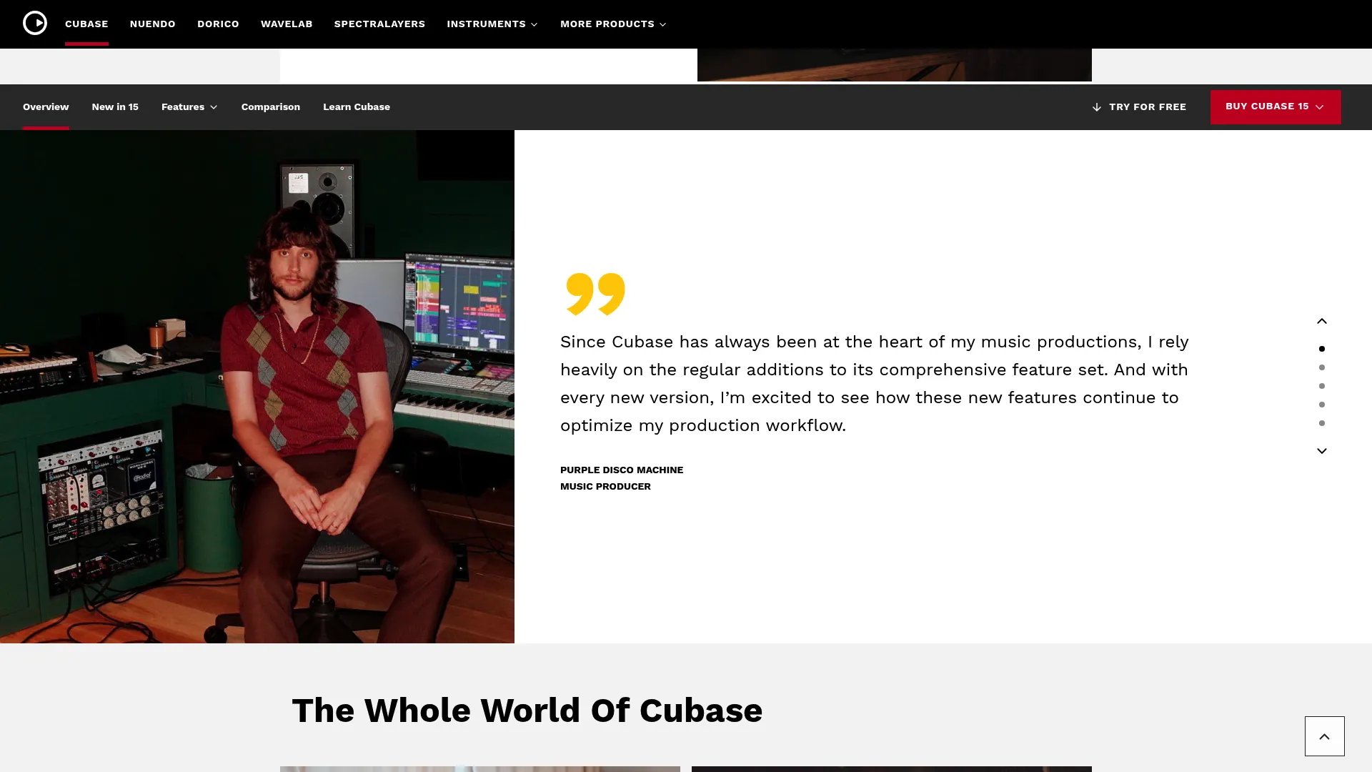 Cubase homepage from Steinberg showing the digital audio workstation