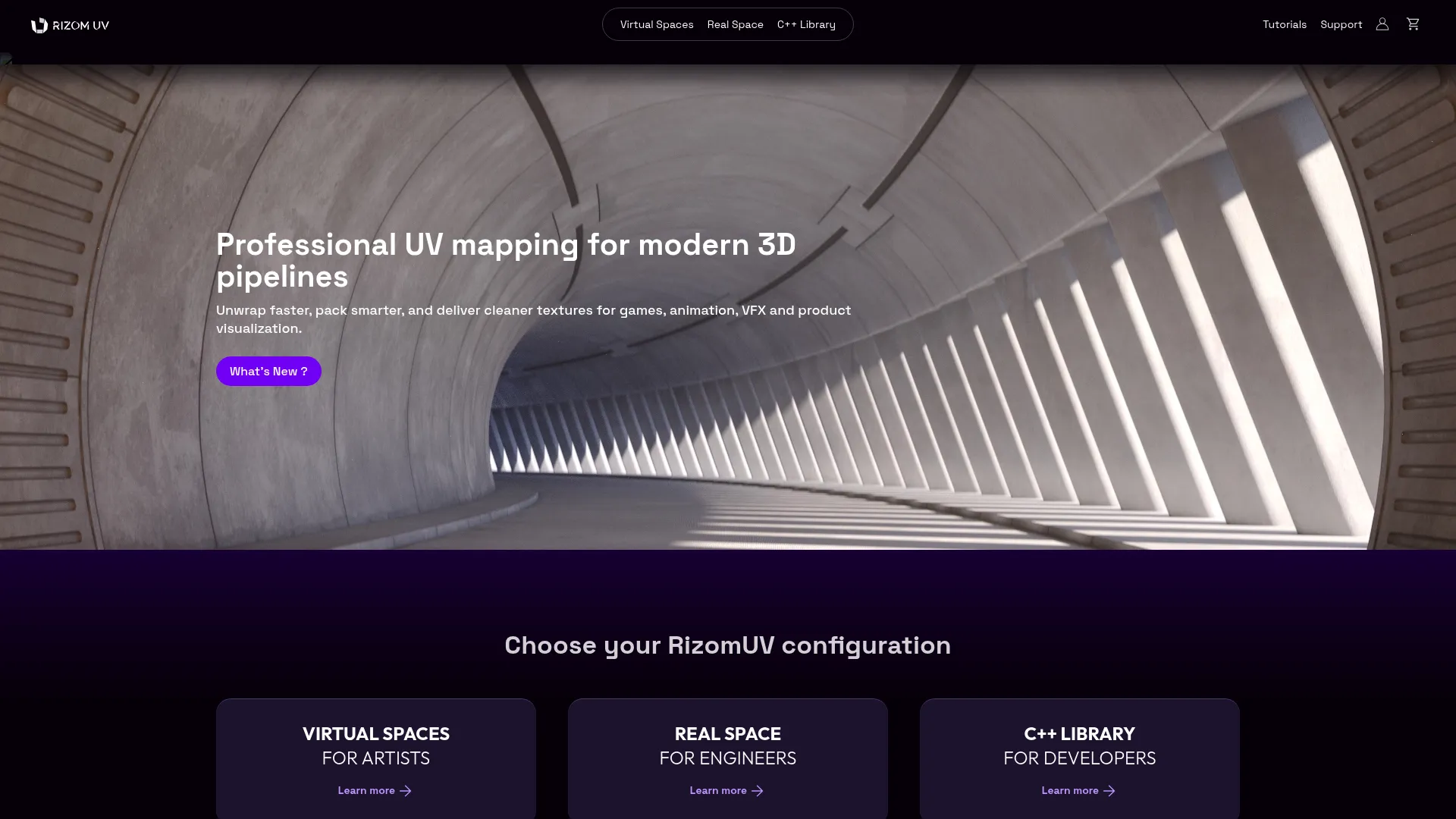 RizomUV homepage showing 3D UV mapping software